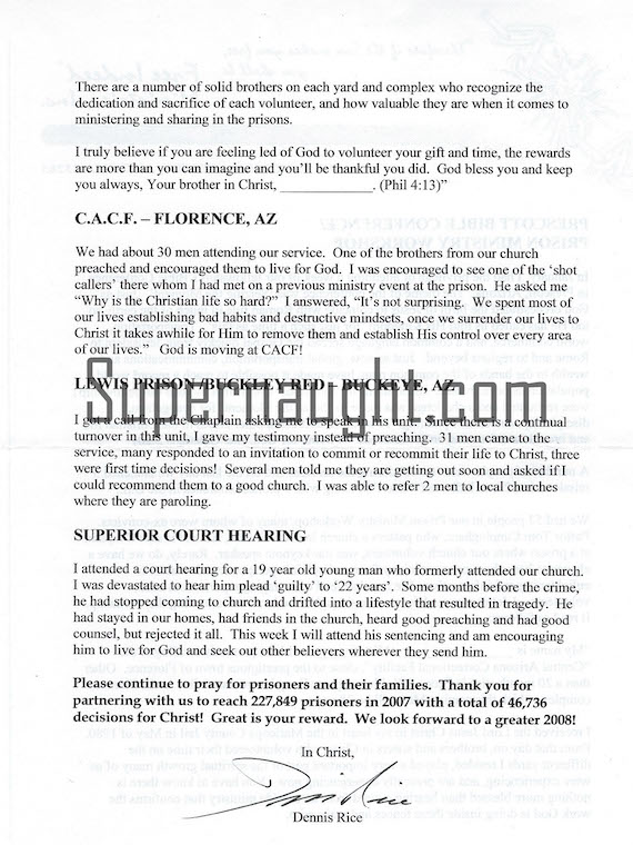 Dennis Rice Signed Newsletter Deceased Manson Family