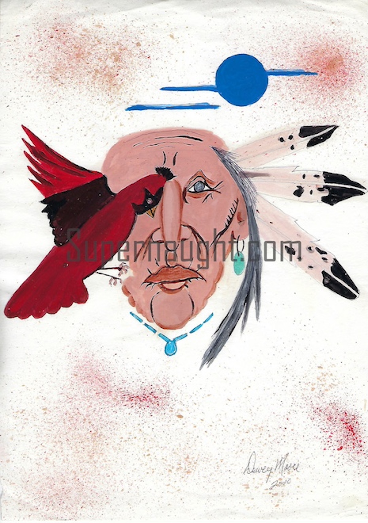 Dewey Moore Indian Cardinal Painting Signed Twice