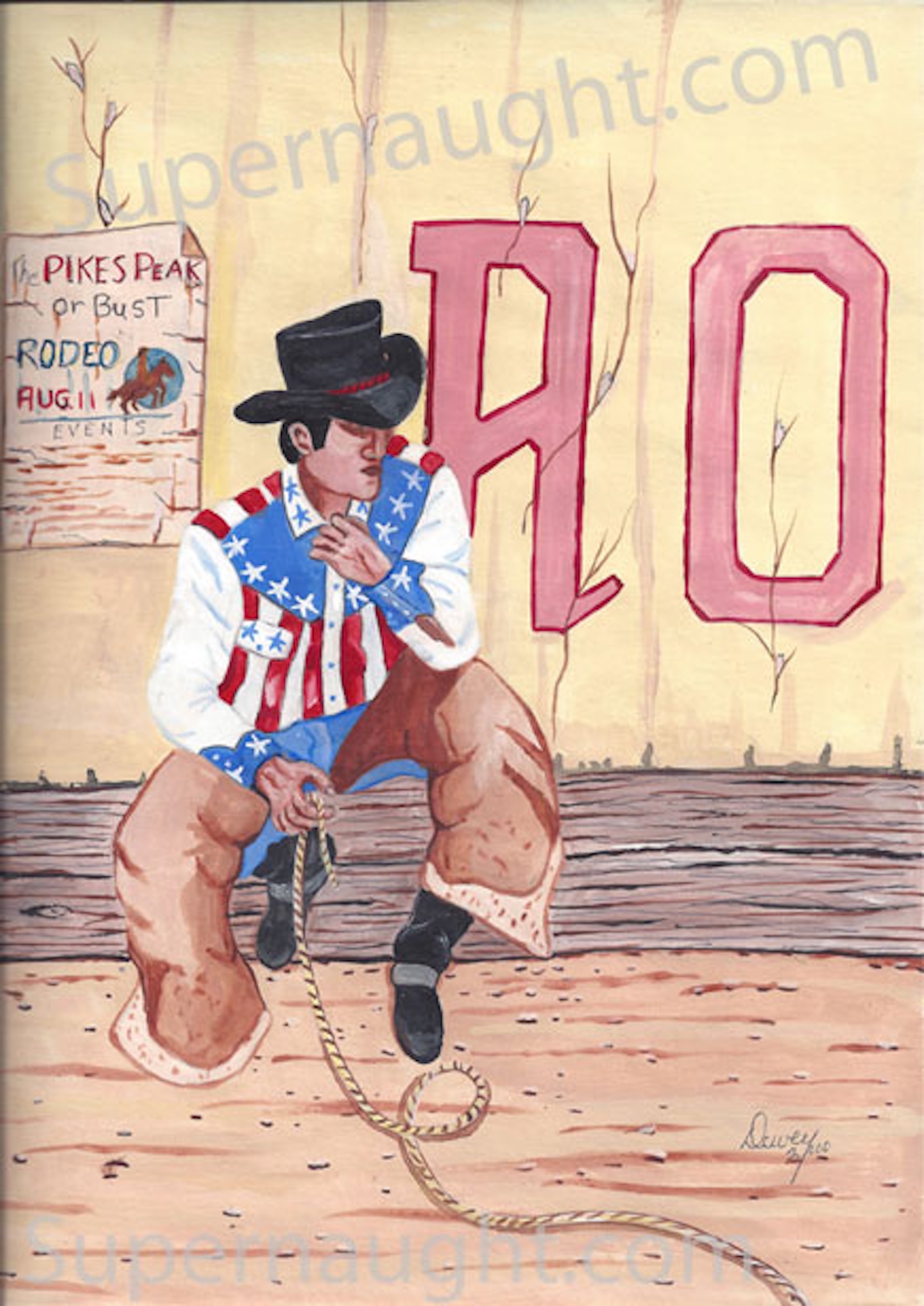 Dewey Moore Signed Rodeo Painting Death Row