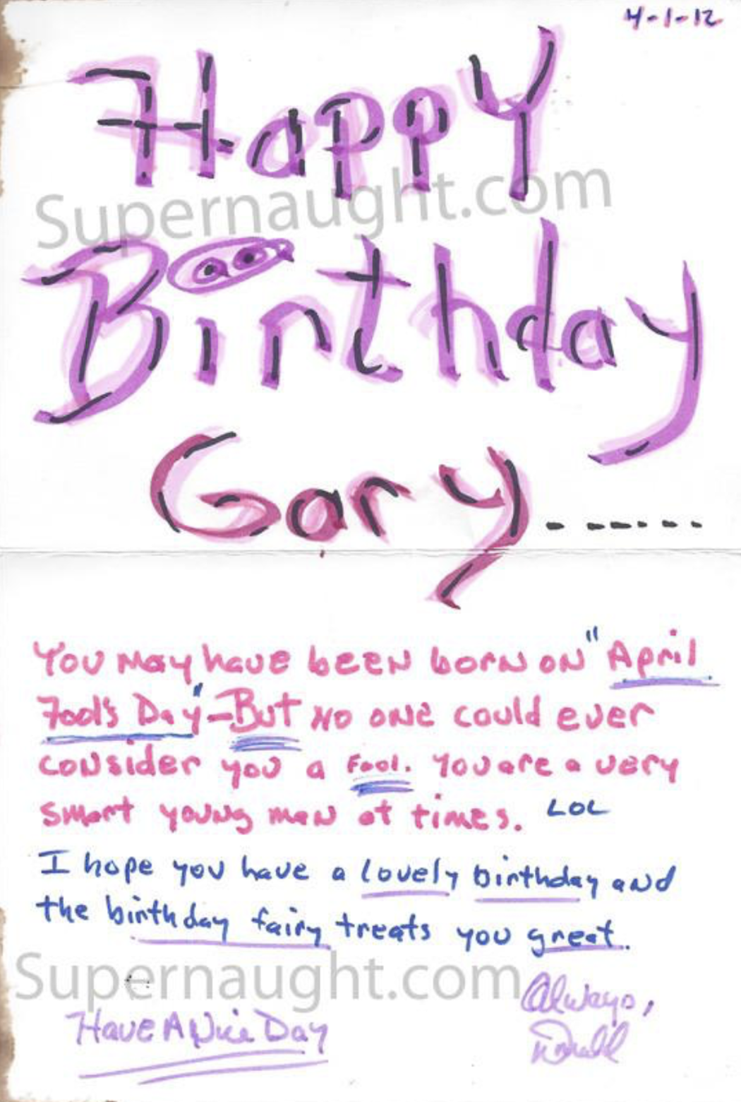 Donald Harvey Signed Prison Birthday Card
