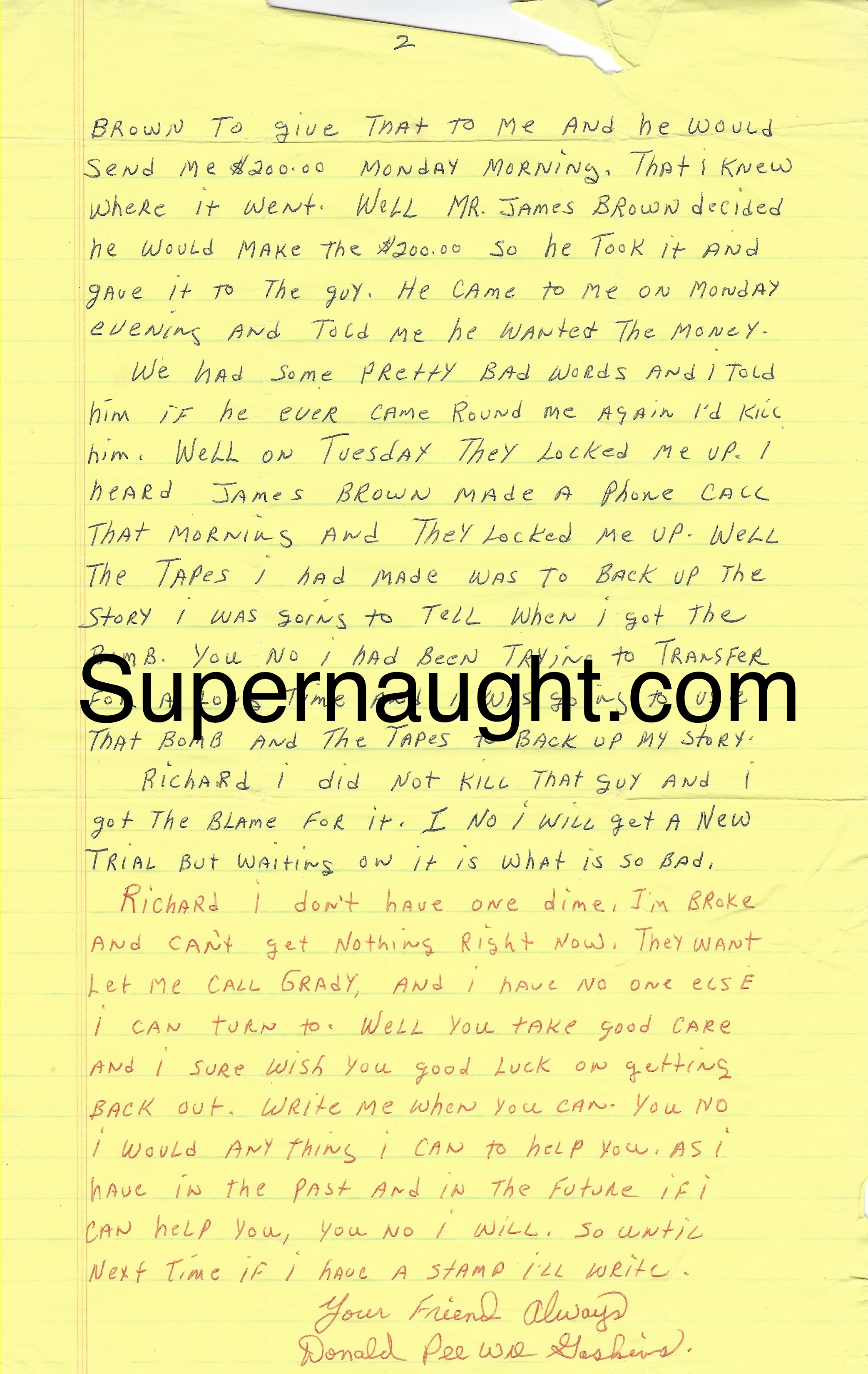 Donald Pee Wee Gaskins Handwritten Letter and Envelope Set Both Signed
