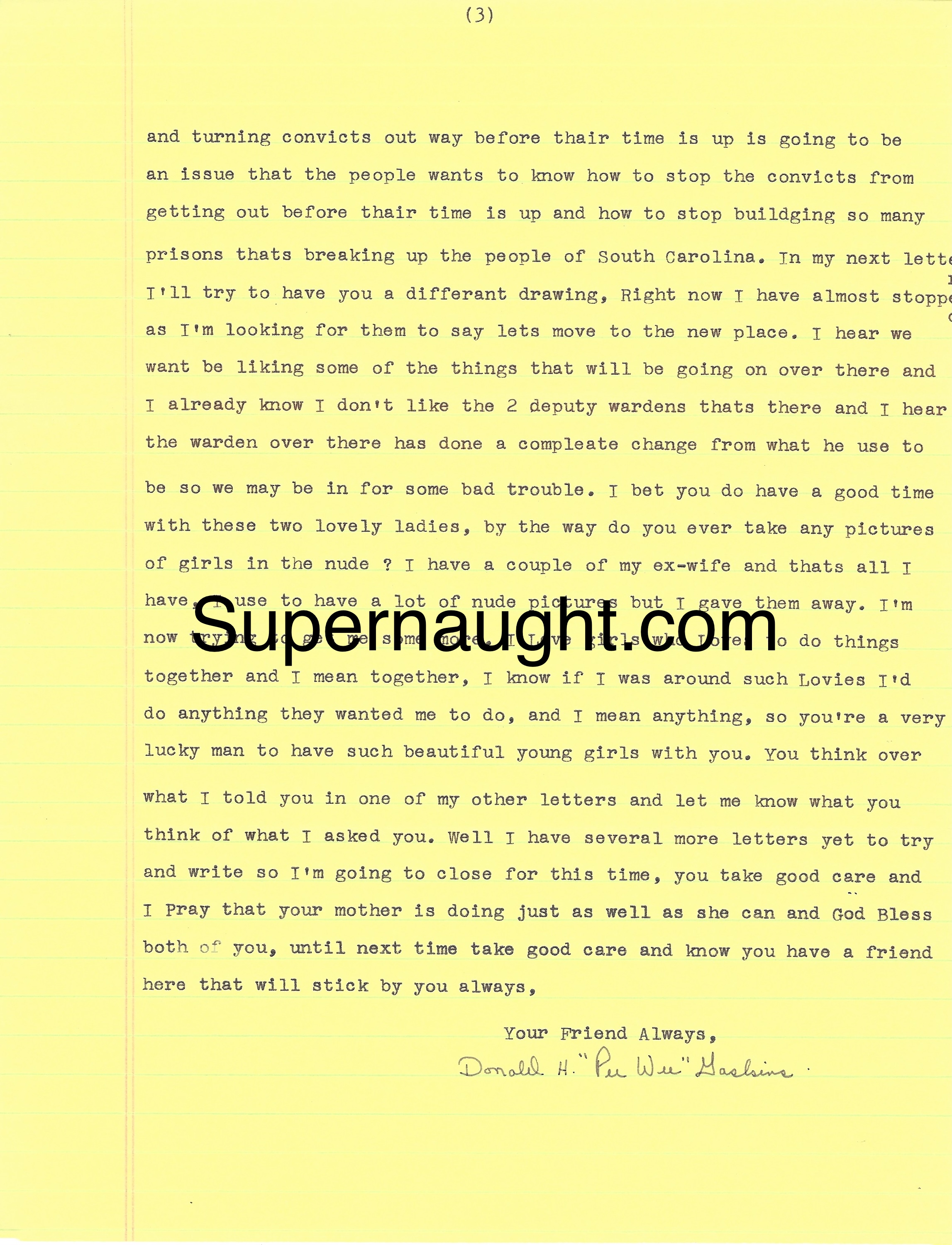 Donald Pee Wee Gaskins Signed Letter With Envelope Artwork