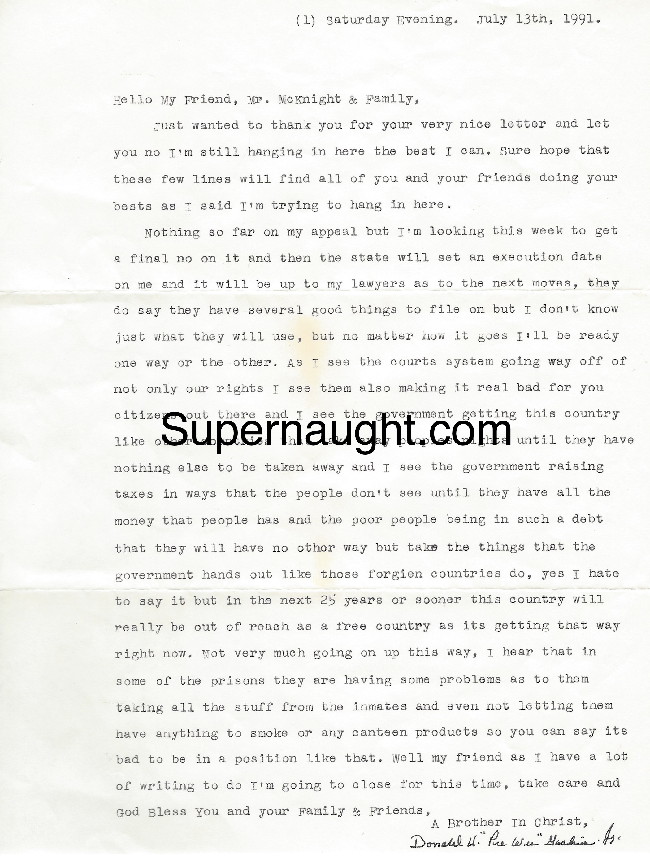Donald Pee Wee Gaskins Signed Letter With Envelope Set