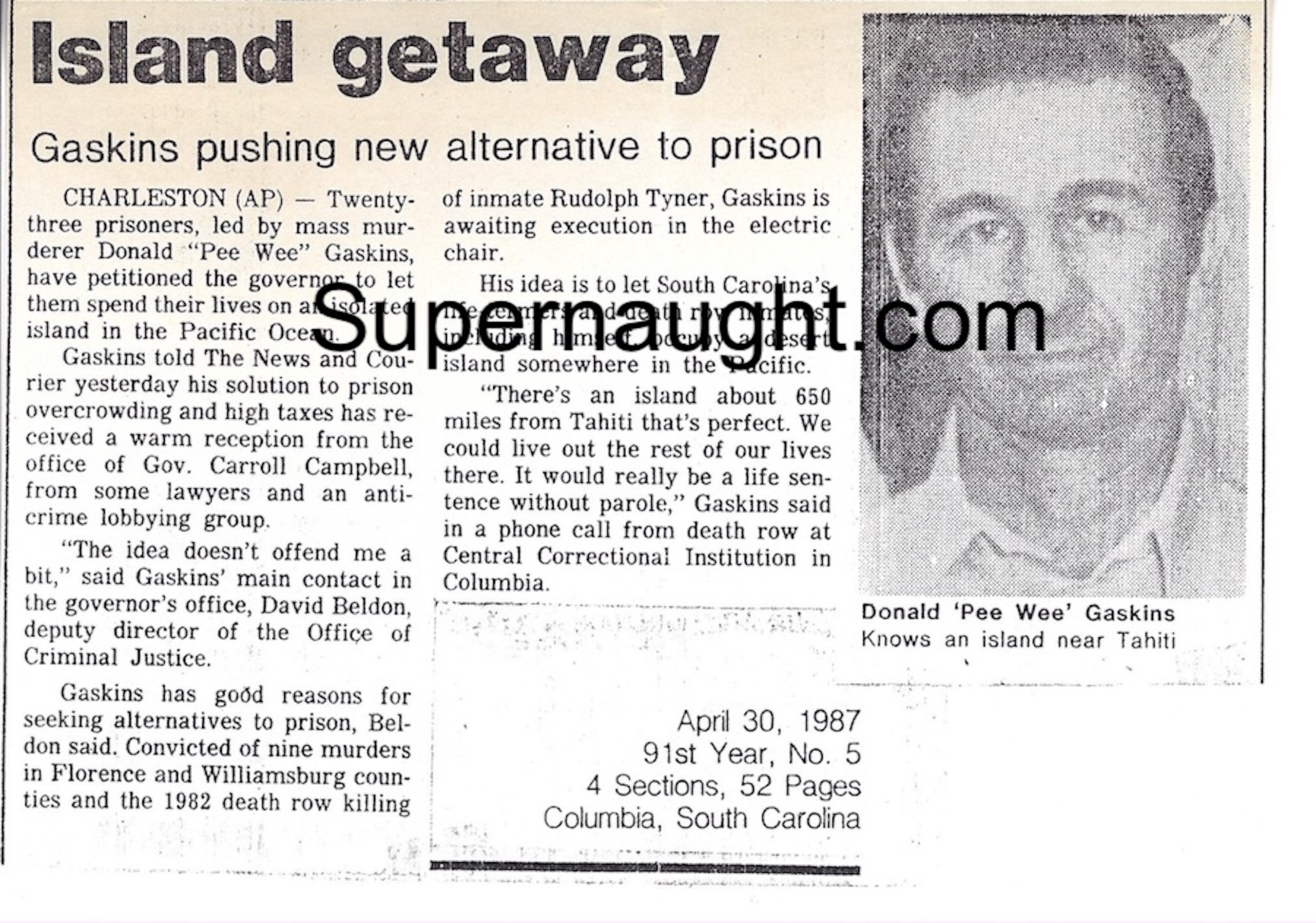 Donald PeeWee Gaskins Article Sent to a Friend by Gaskins