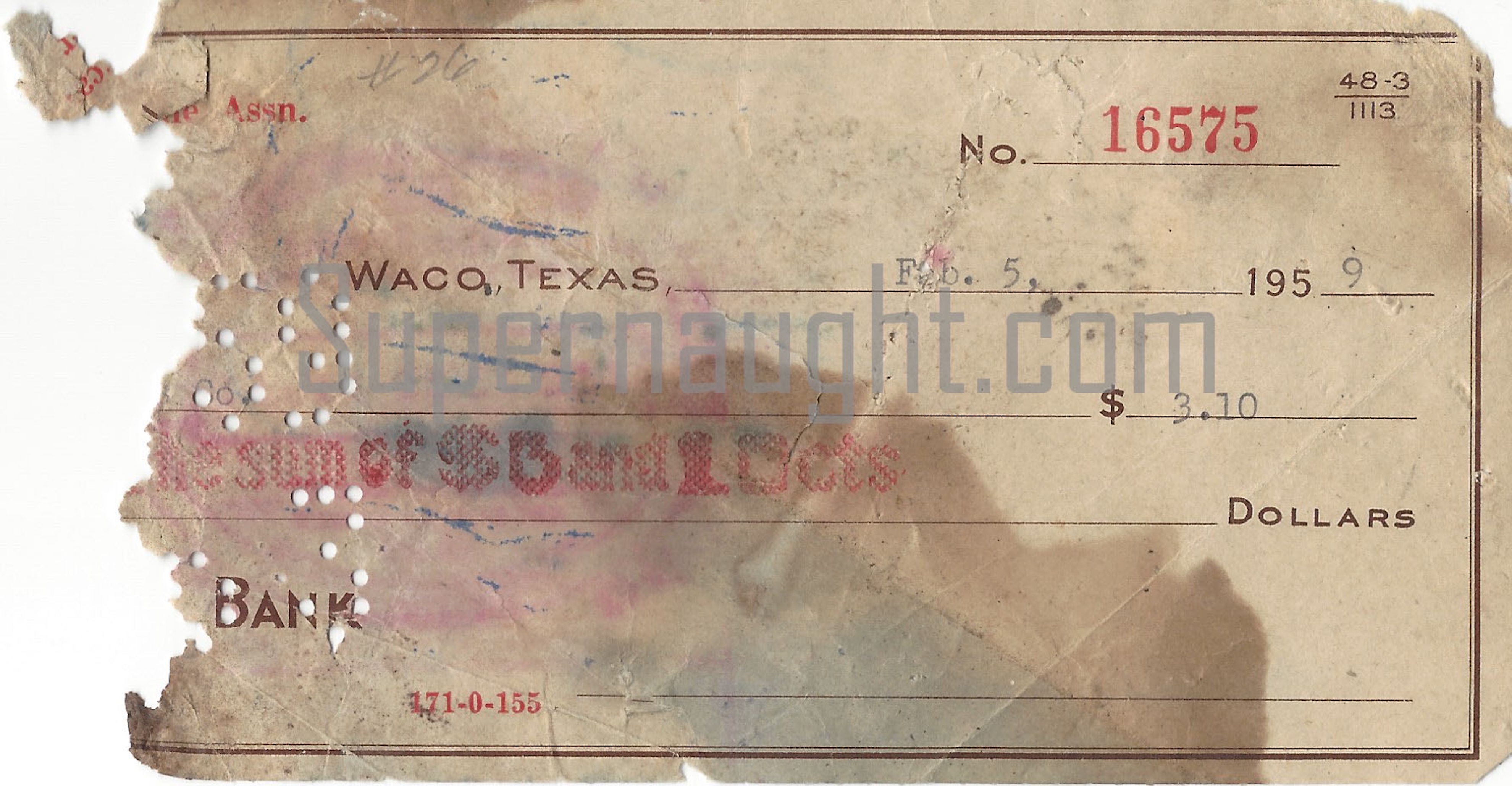 Donald Shorty Shea February 1959 Partial Cancelled Check Manson Family Victim