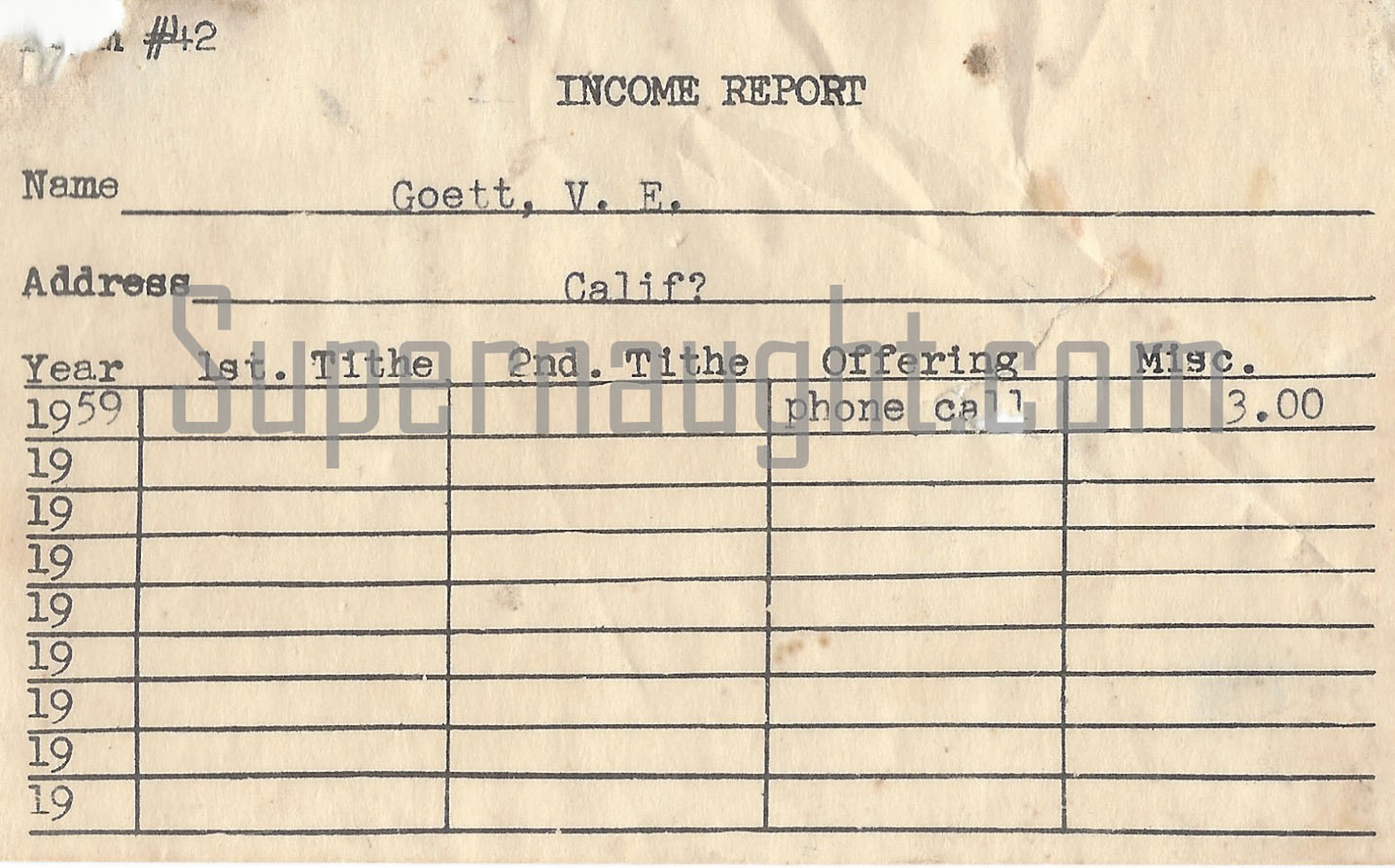 Donald Shorty Shea Income Report Paper From His Car Manson Family Victim
