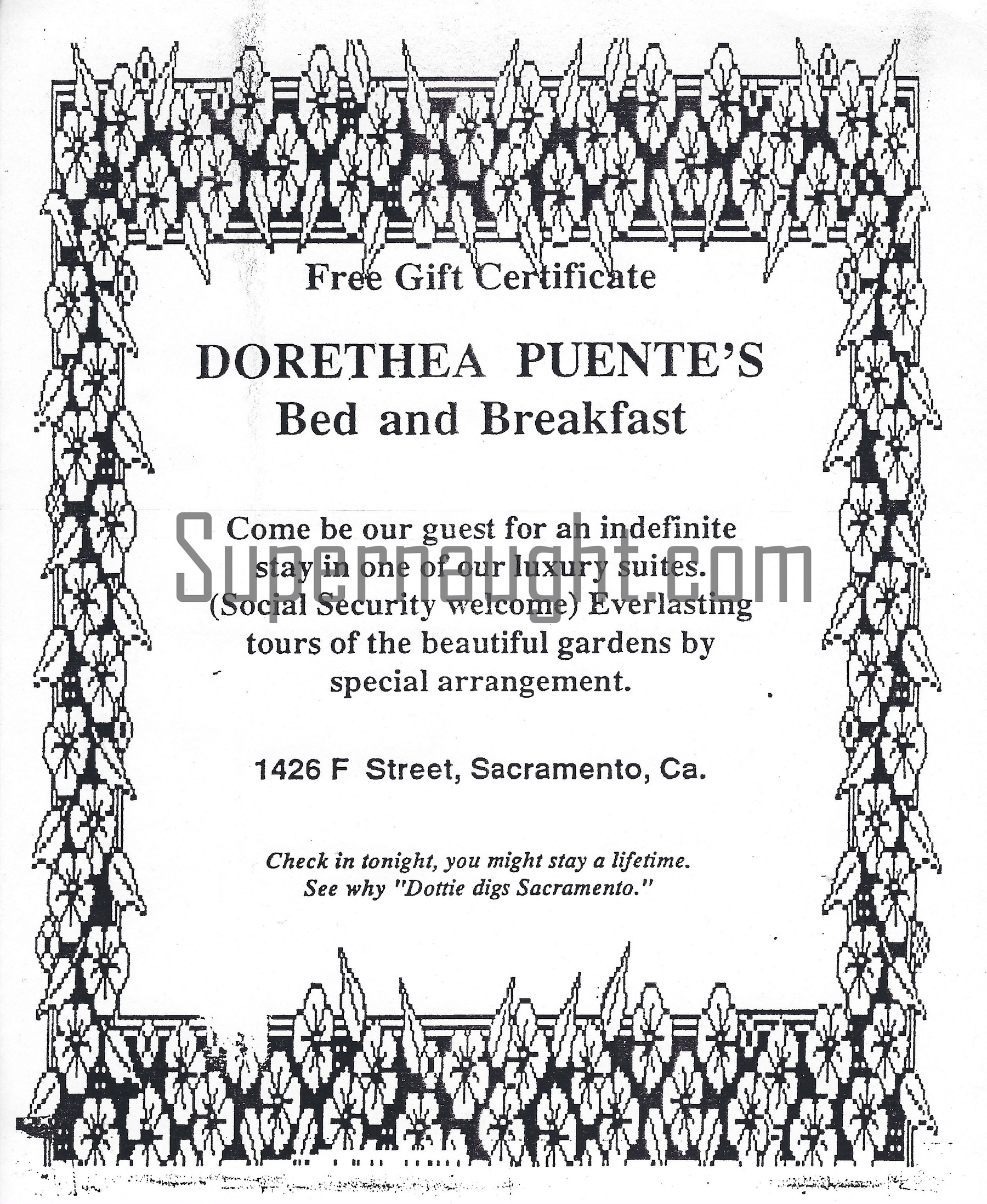 Dorothea Puente Bed and Breakfast Advertisement Spoof