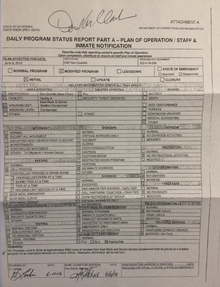 Douglas Clark Daily Status Report 2016 Signed