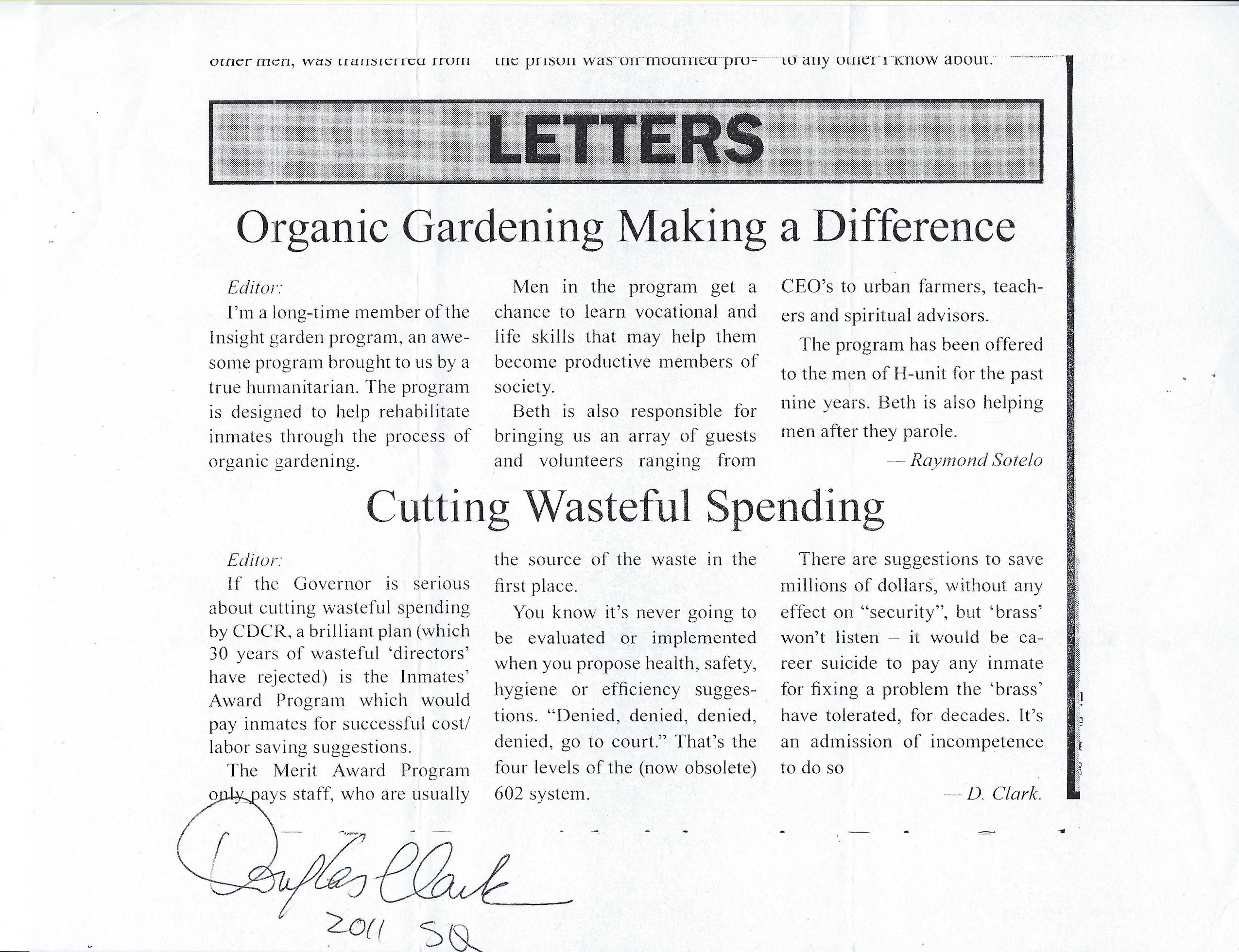 Douglas Clark Letter to the Editor Signed