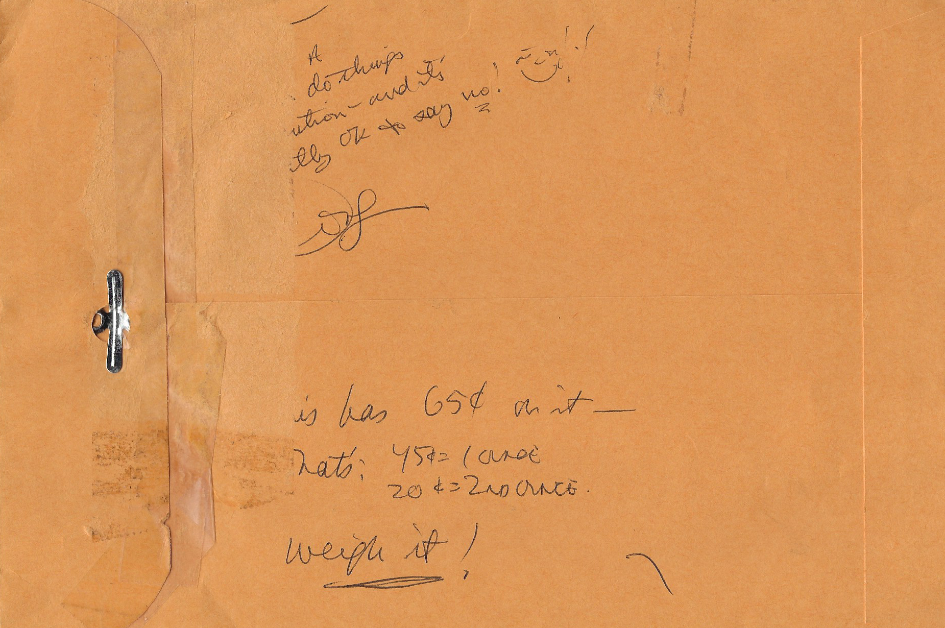 Douglas Clark Note and Envelope Both Signed With Calendar image 3