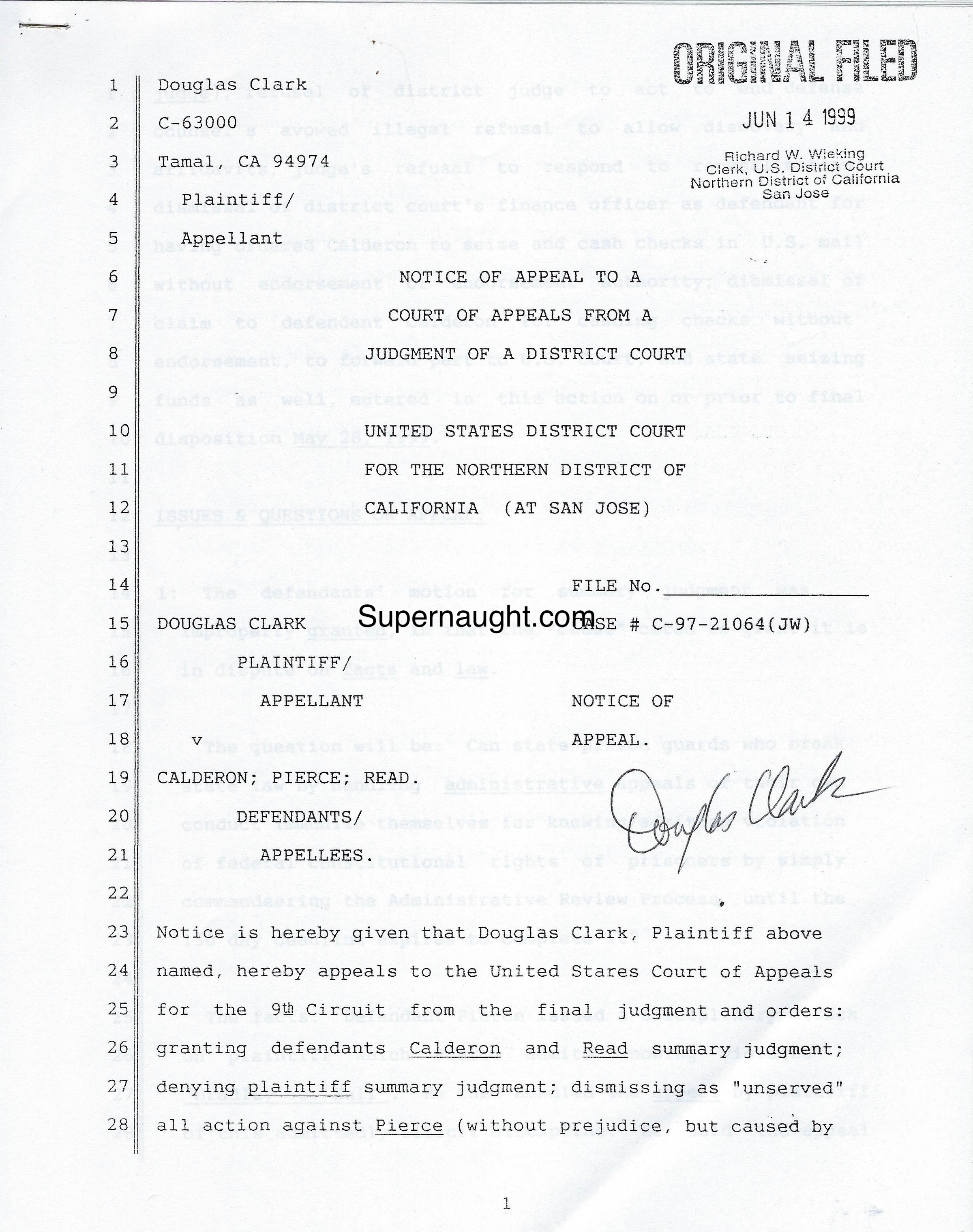Douglas Clark Signed Notice of Appeal 10 Pages