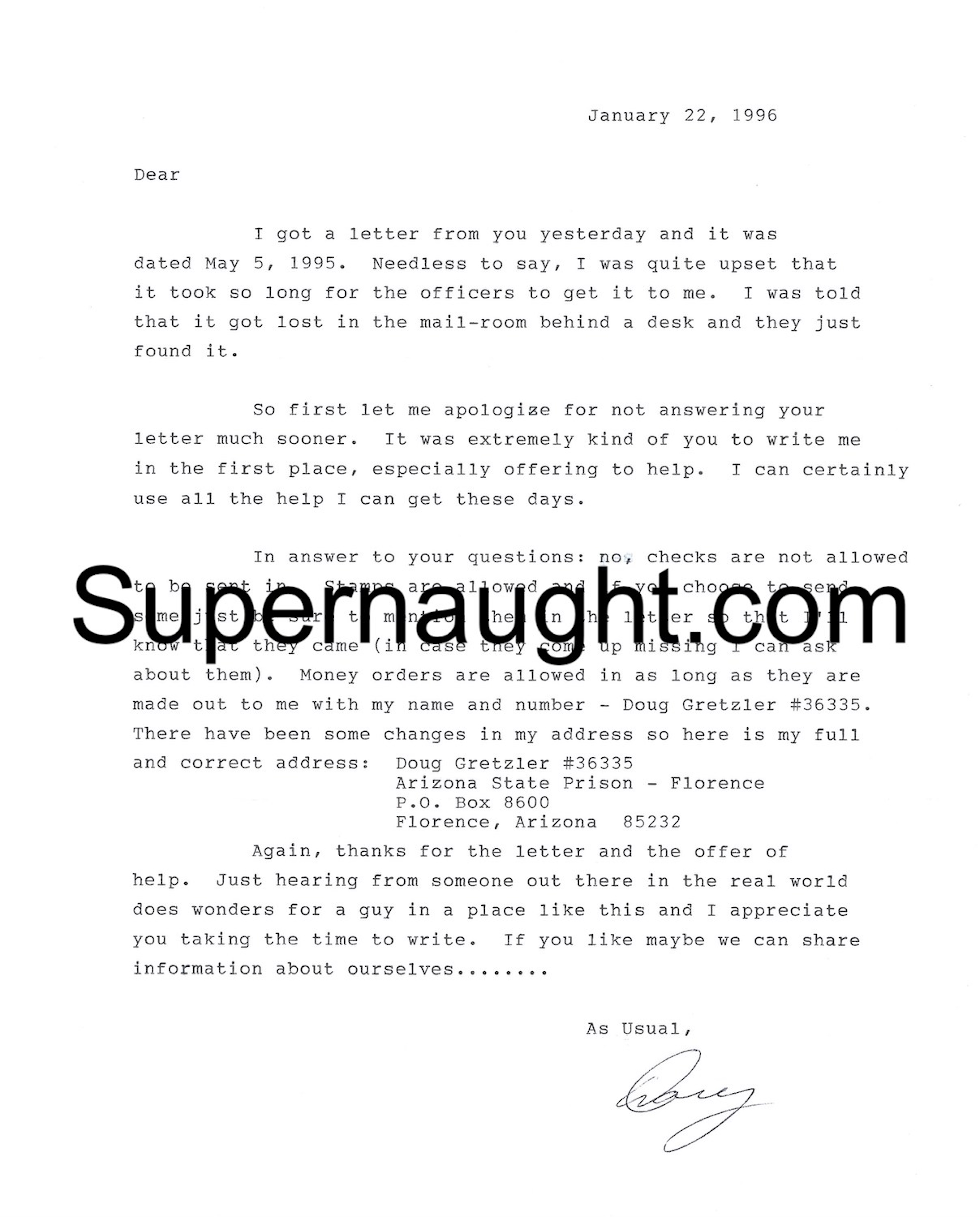 Douglas Gretzler Signed Letter with Envelope Set