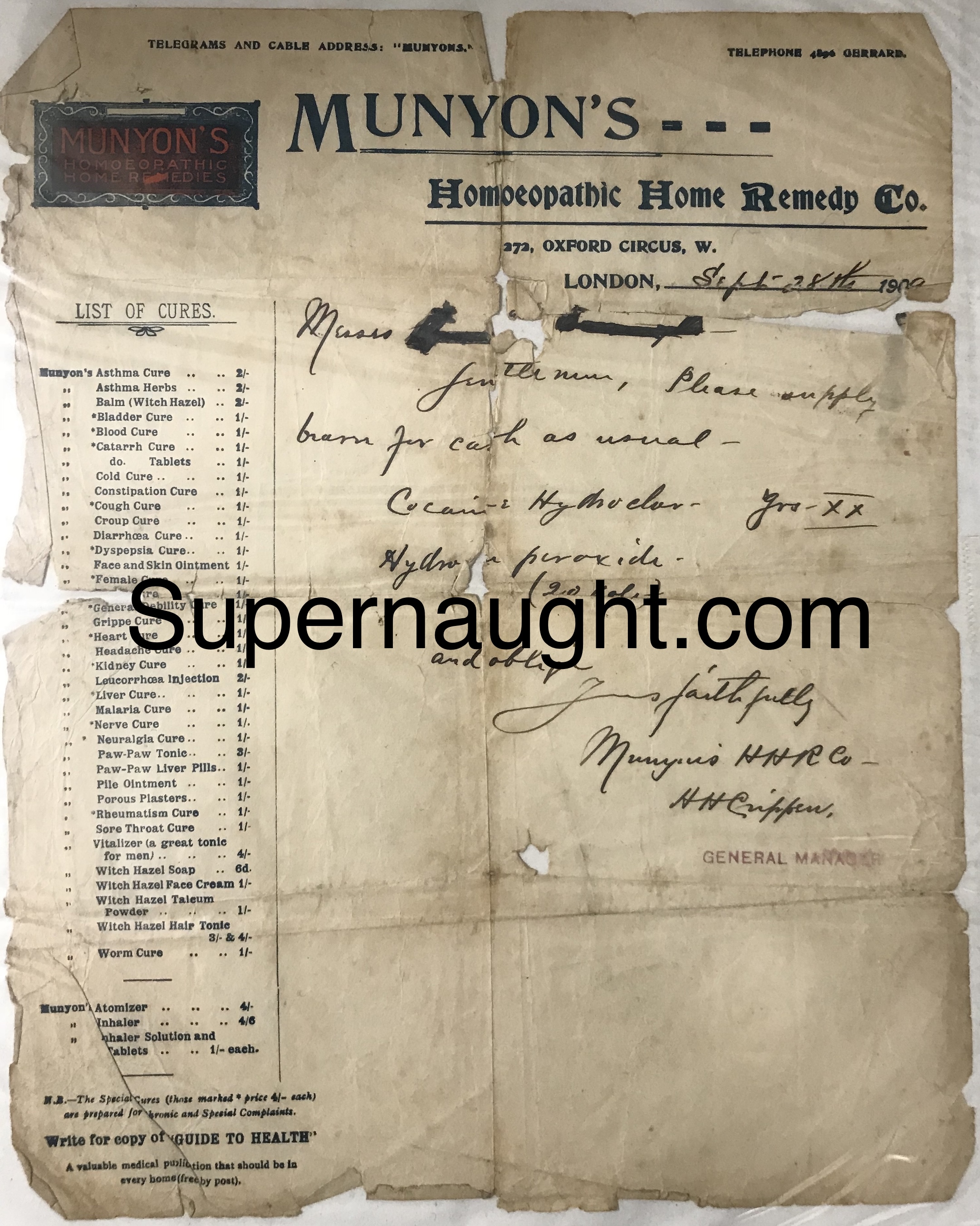 Dr. Hawley Harvey Crippen Signed Prescription