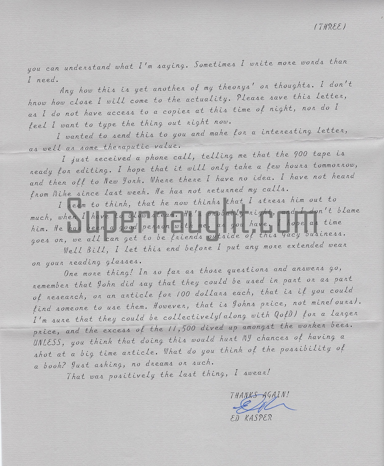 Ed Kasper John Wayne Gacy Nephew Signed Letter Playboy Magazine