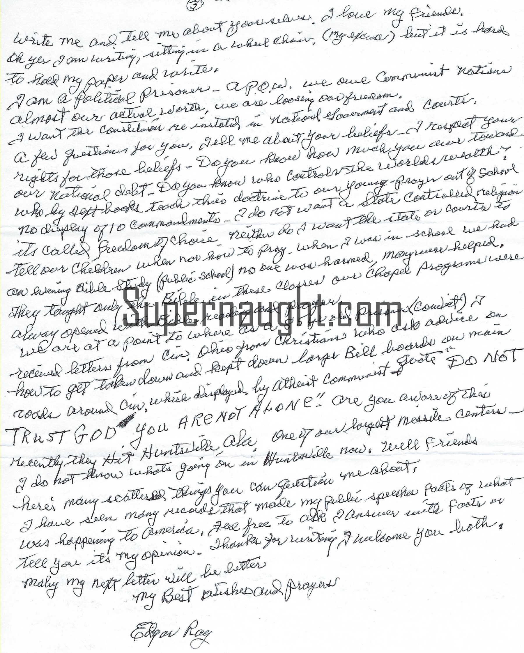 Edgar Ray Killen Three Page Letter and Envelope Set Both Signed image 2