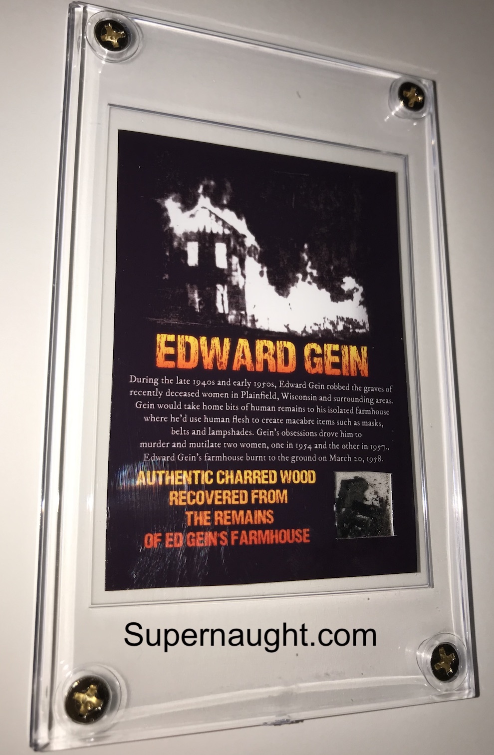 Edward Gein Charred Wood Collectors Card