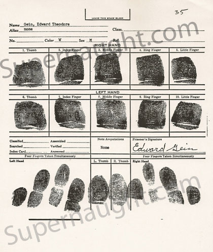 Edward Gein Fingerprint Chart Replica