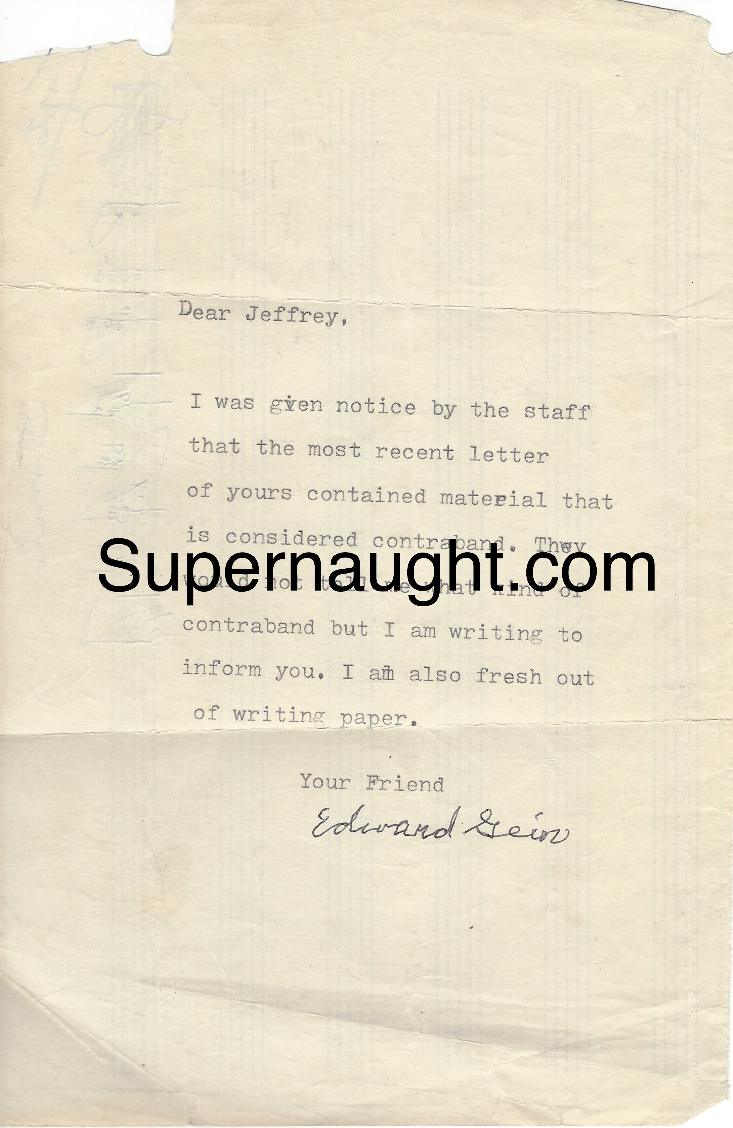 Edward Gein Letter Signed with Envelope Set