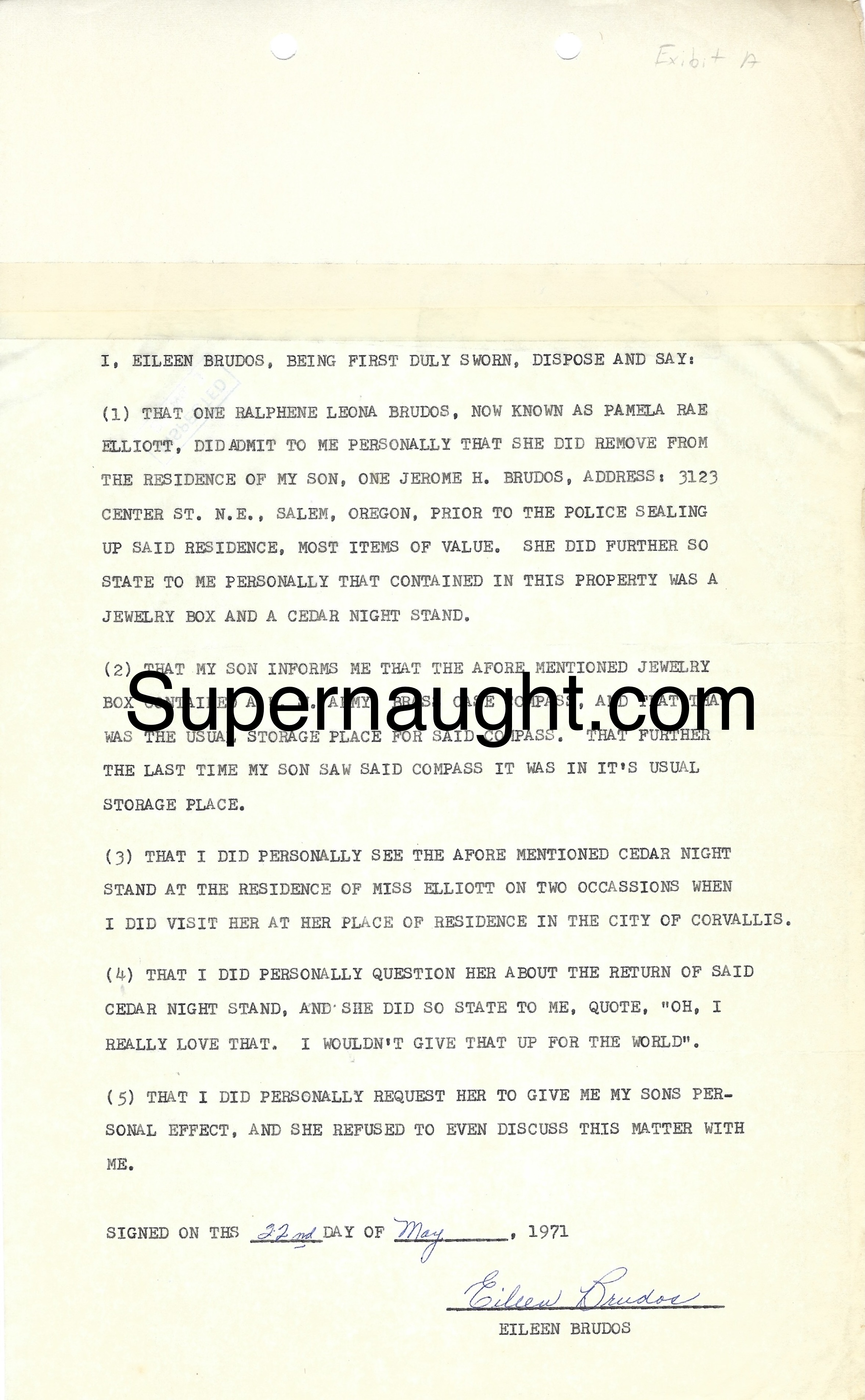 Eileen Brudos 1971 Affidavit Signed