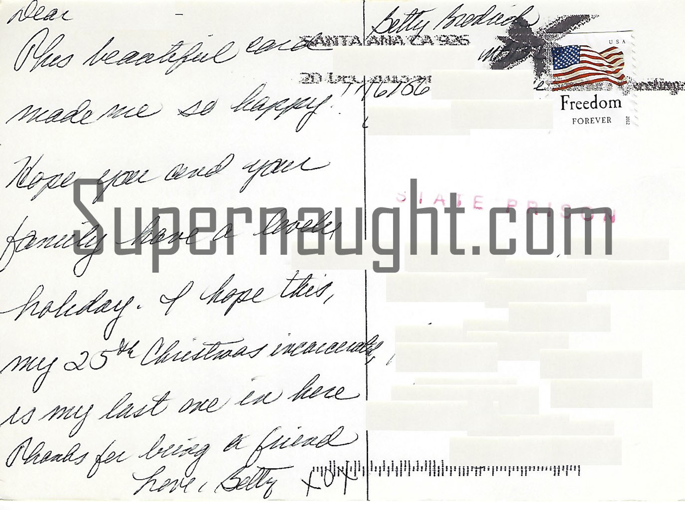 Betty Broderick Signed Christmas Card