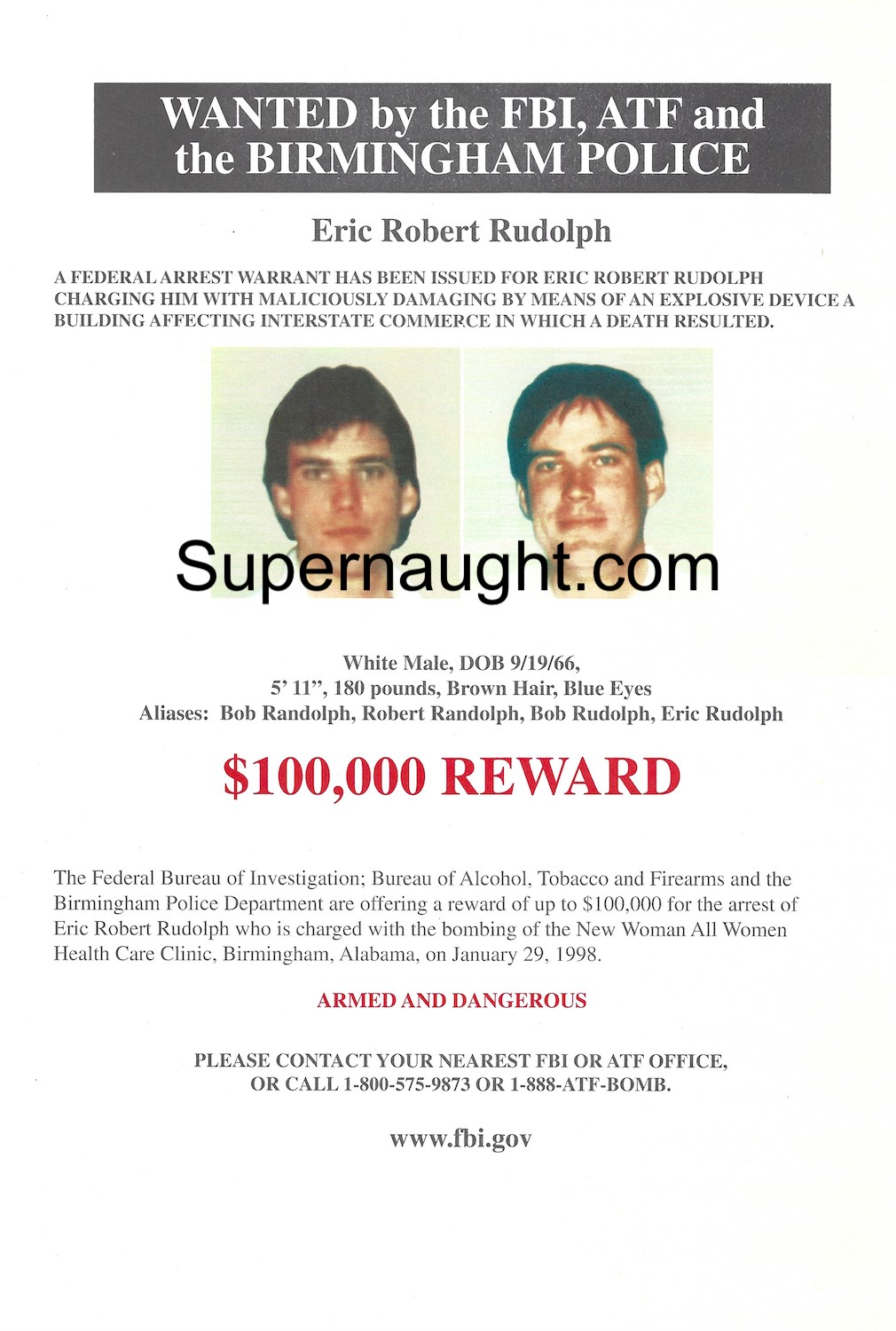 Eric Rudolph Wanted Poster Original