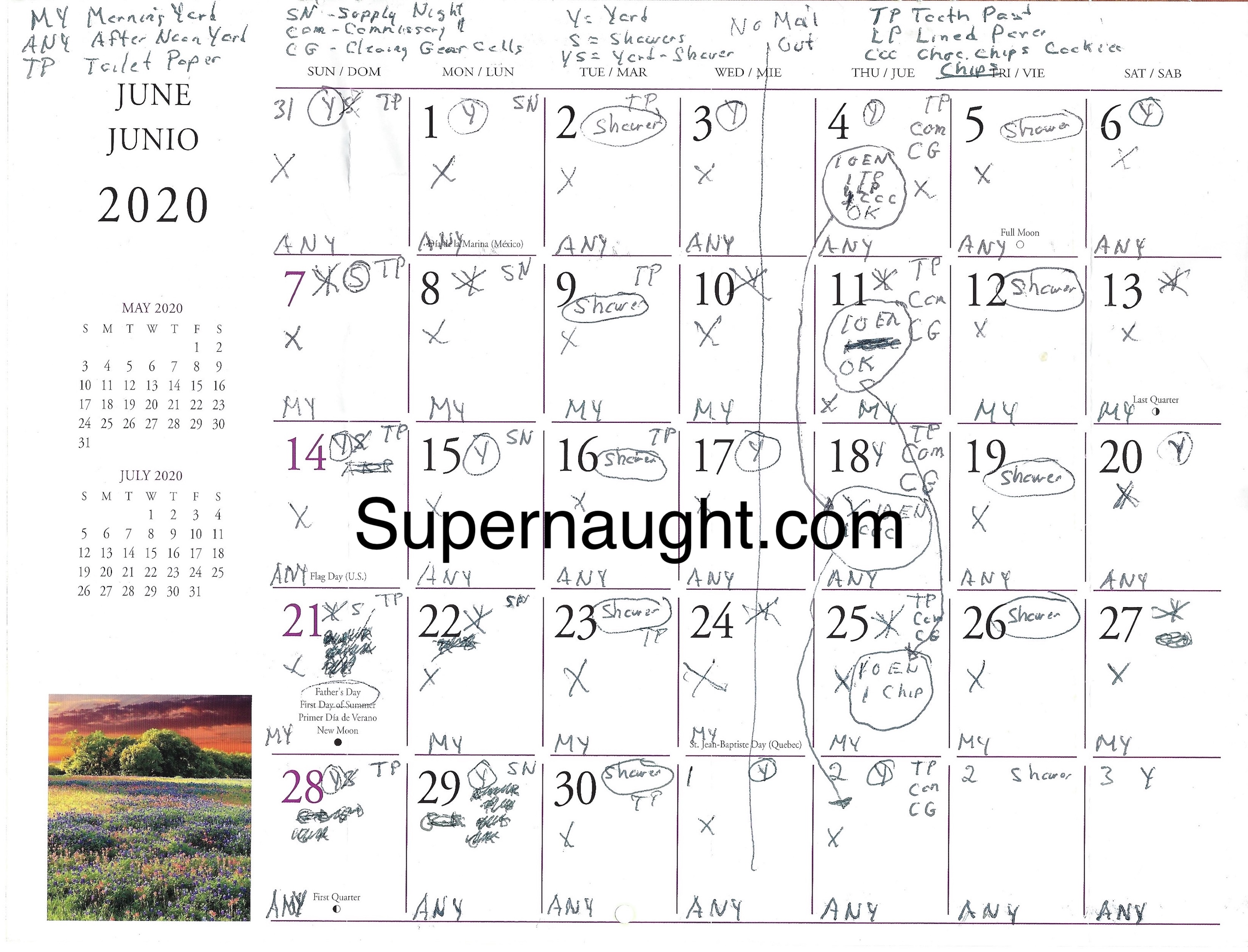 Gary Ridgway June 2020 Calendar With His Writing