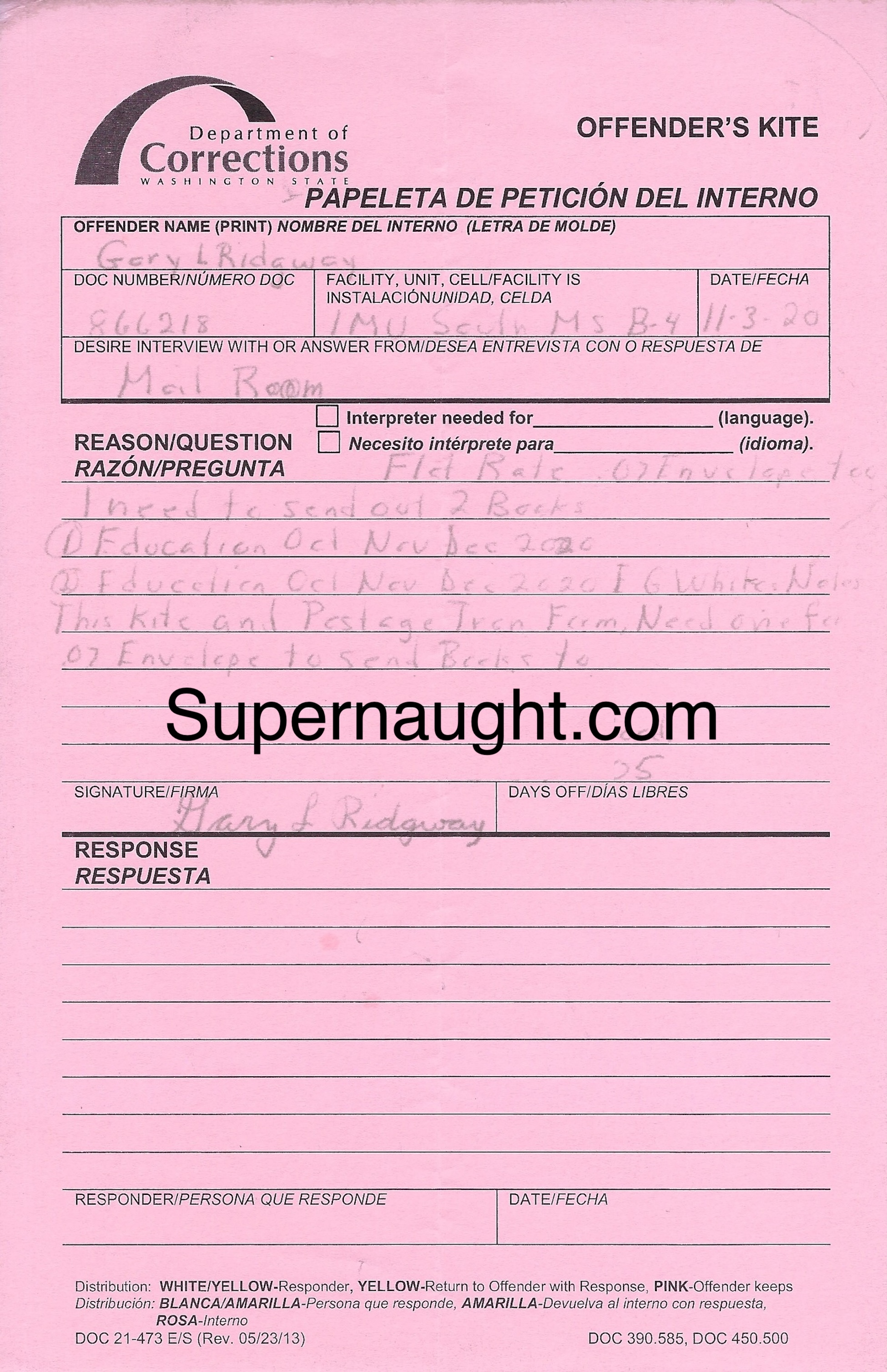 Gary Ridgway Offender Kite and Book