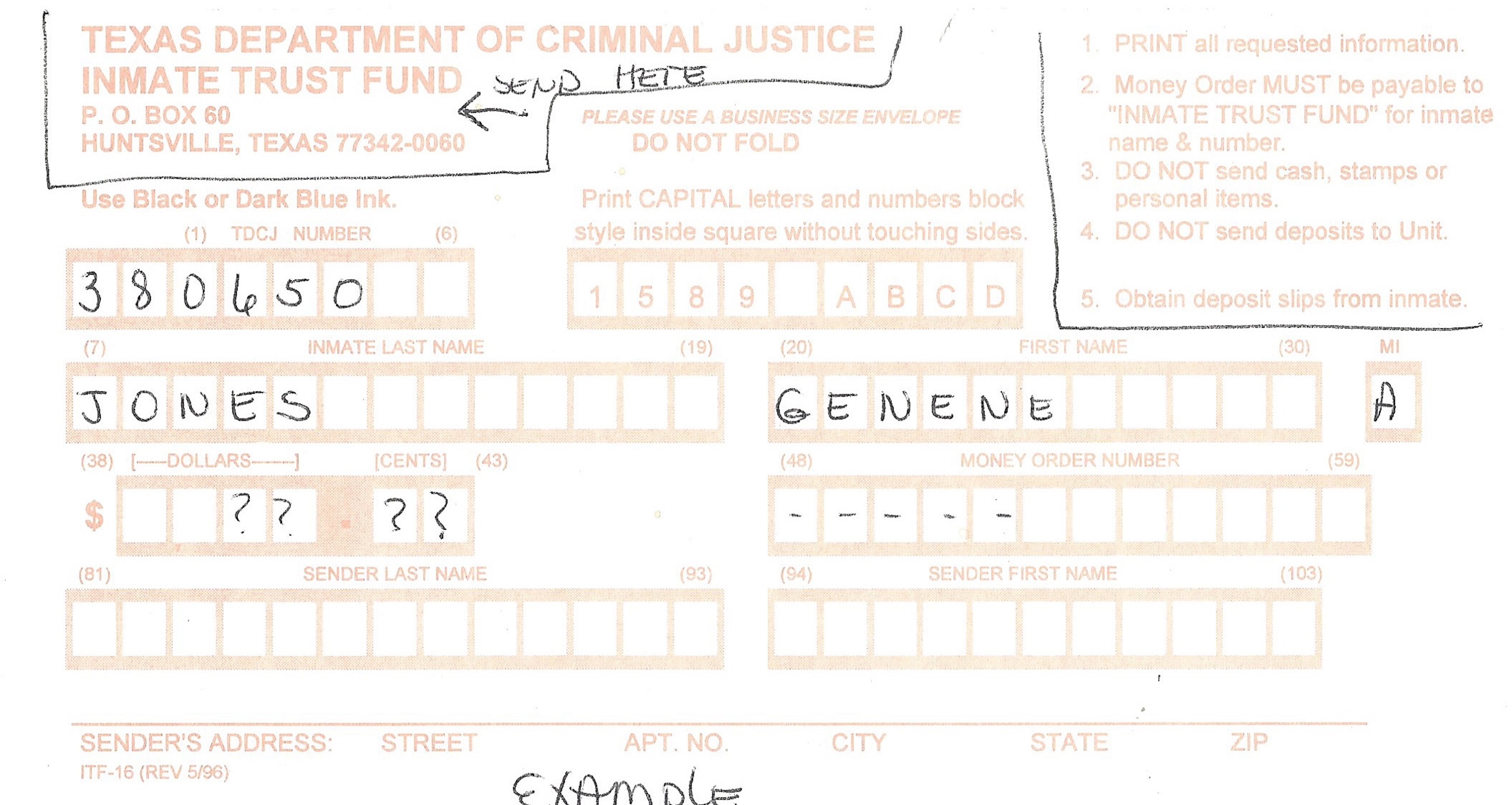 Genene Jones Inmate Trust Fund Form Signed