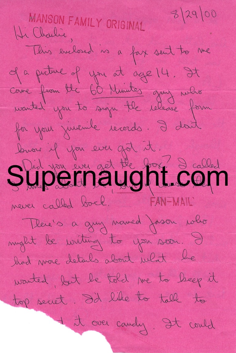George Stimson Letter to Charles Manson