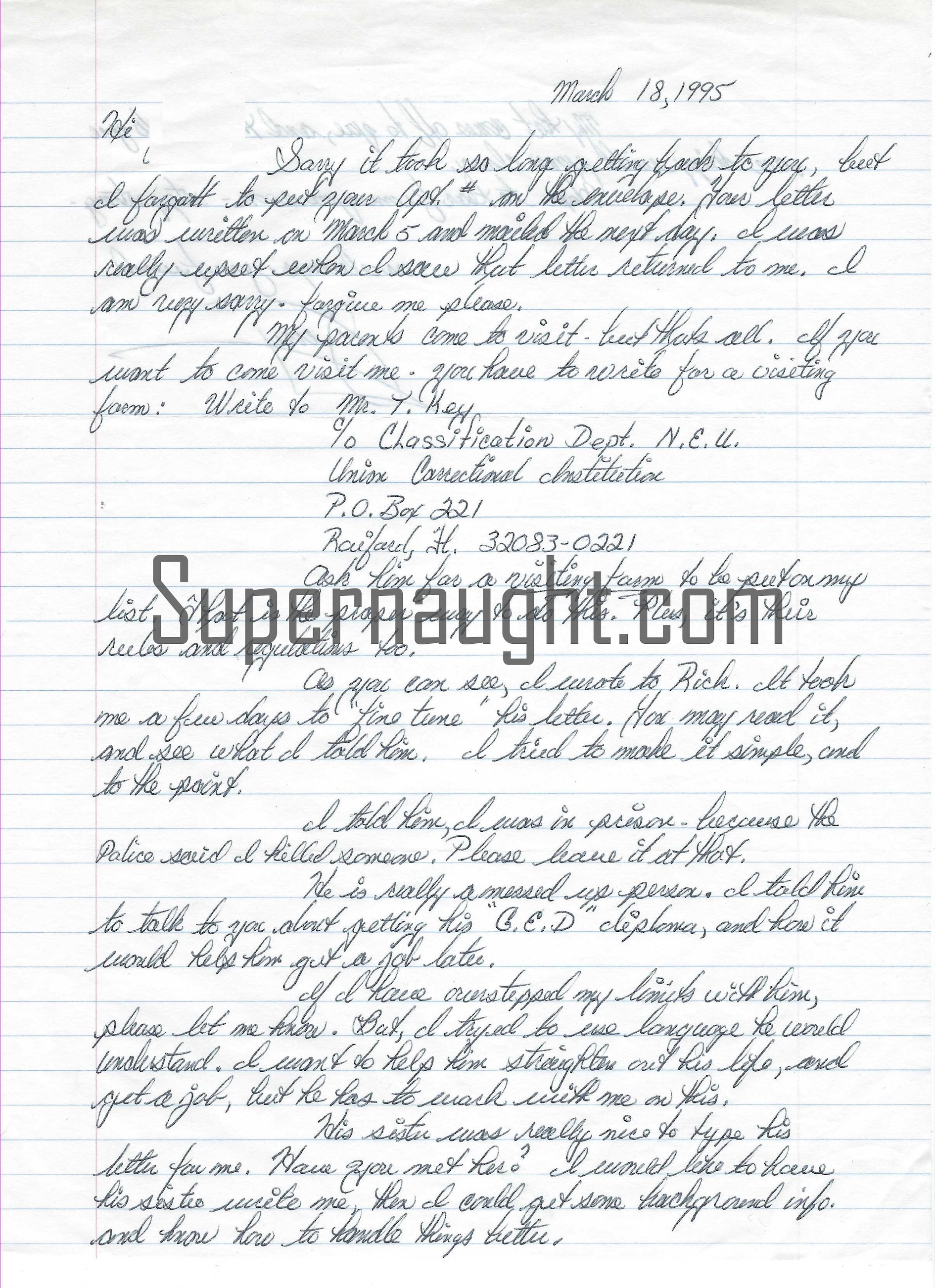 Gerald Stano Signed Letter