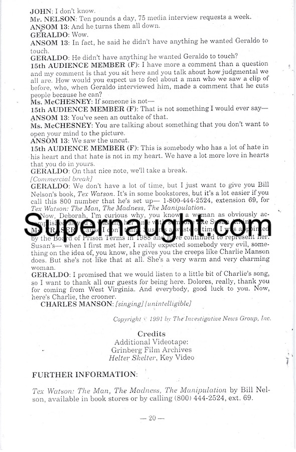 Charles Manson Geraldo Family Reunion Transcript Halloween 1991 image 2