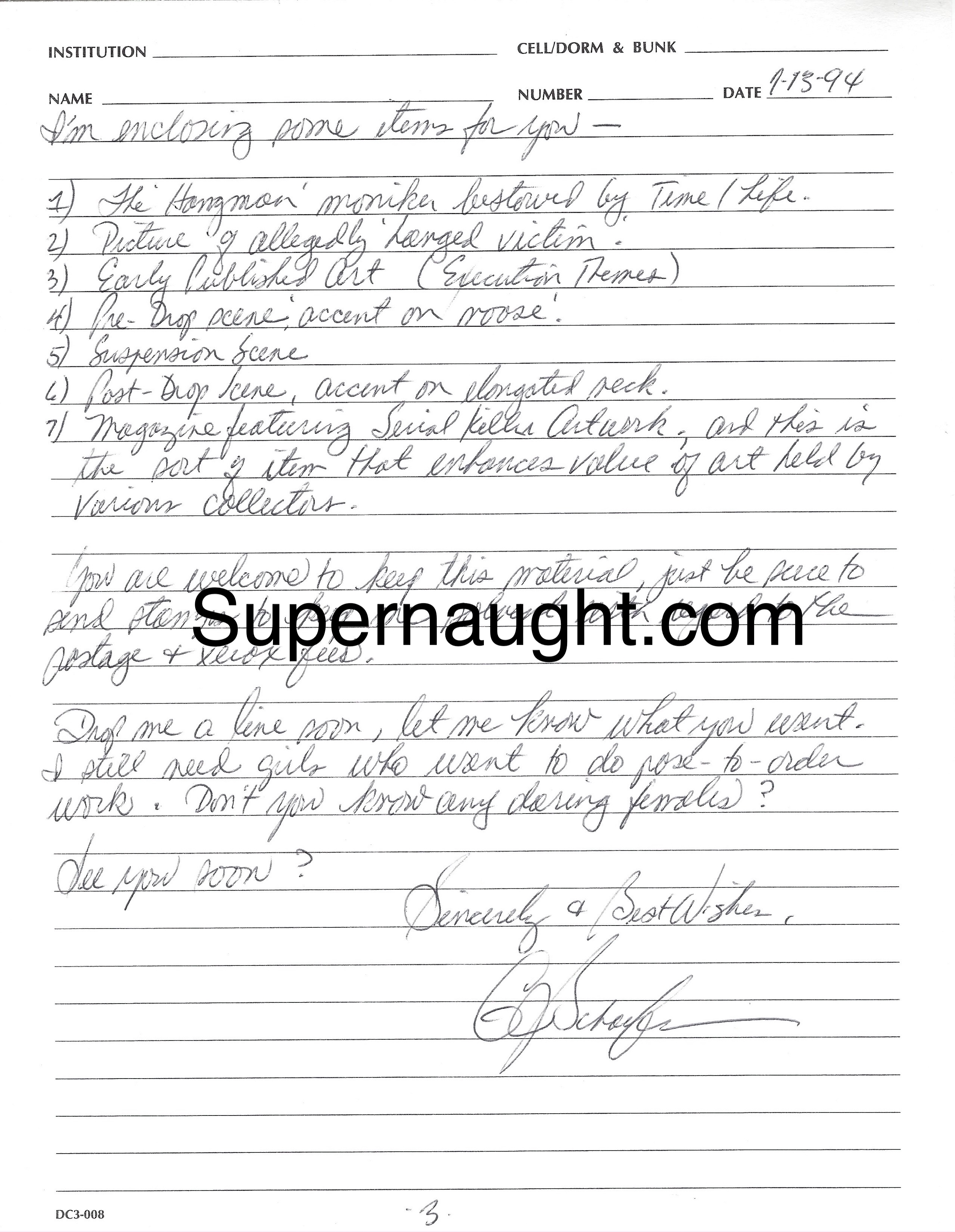 Gerard John Schaefer Letter Signed Twice