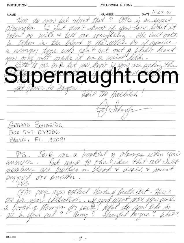 Gerard Schaefer Handwritten Letter Signed Twice image 2
