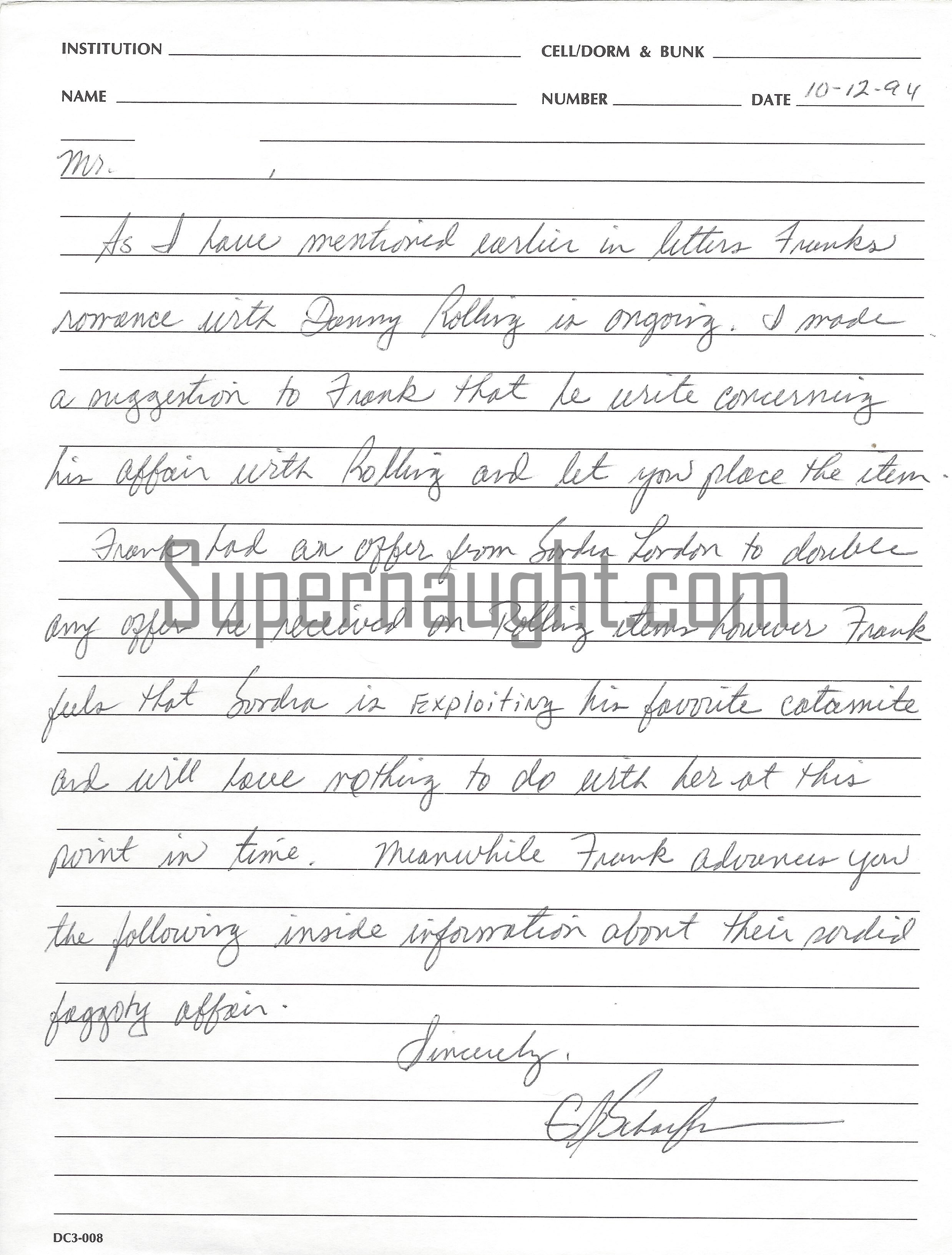 Gerard Schaefer Signed Letter