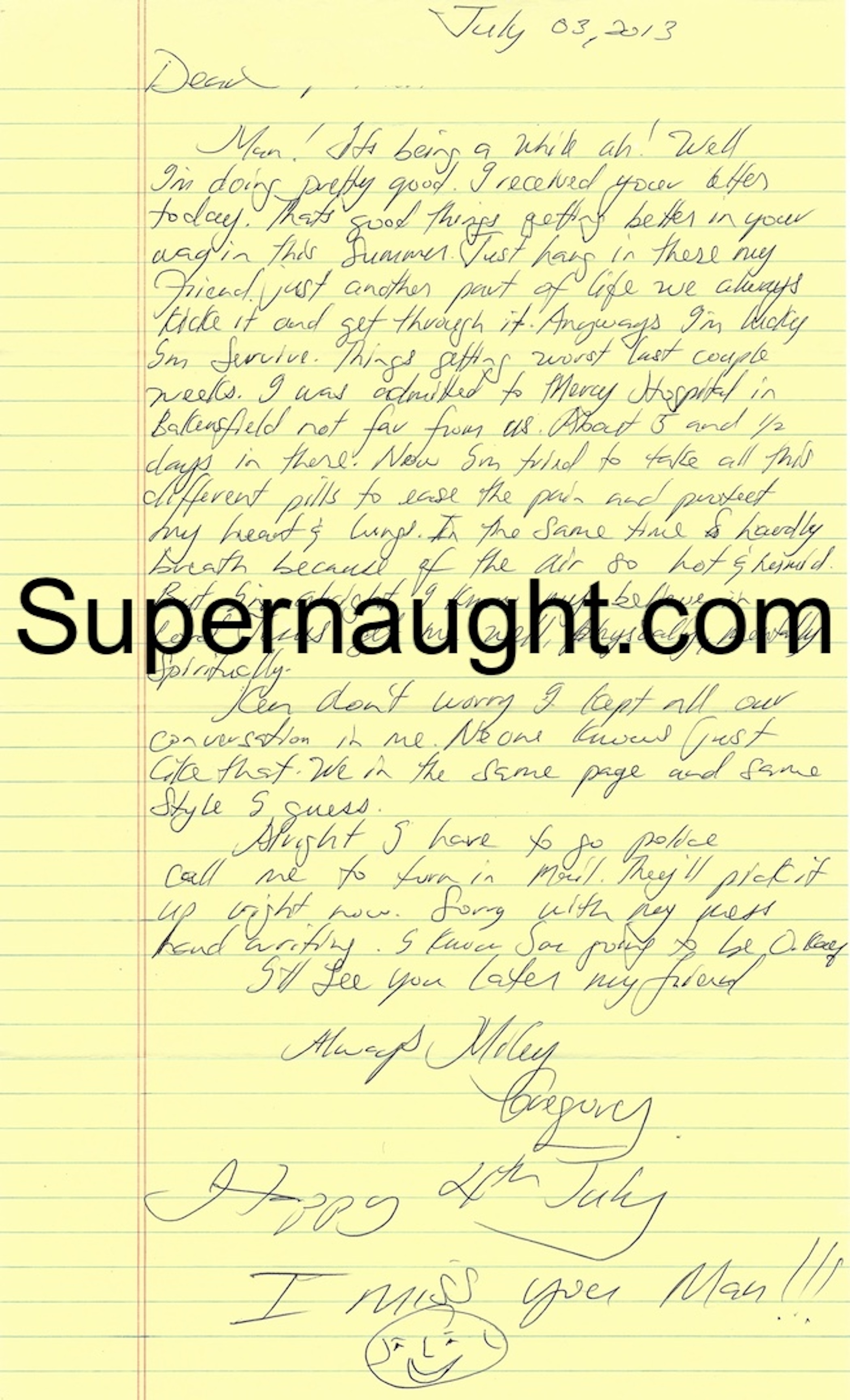 Greg Miley Letter and Signed Envelope