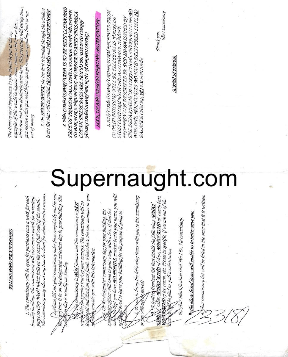 Hadden Clark Four Page Commissary Form ALL Signed image 2