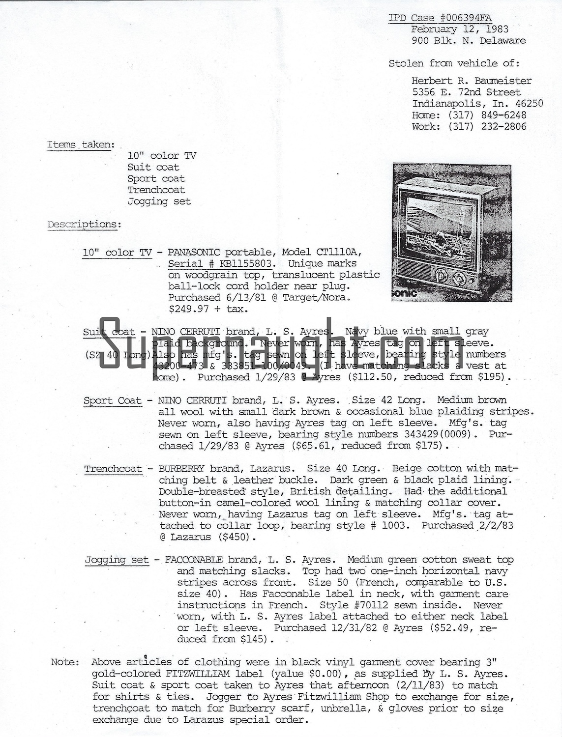 Herbert Baumeister 1983 Police Report Copy