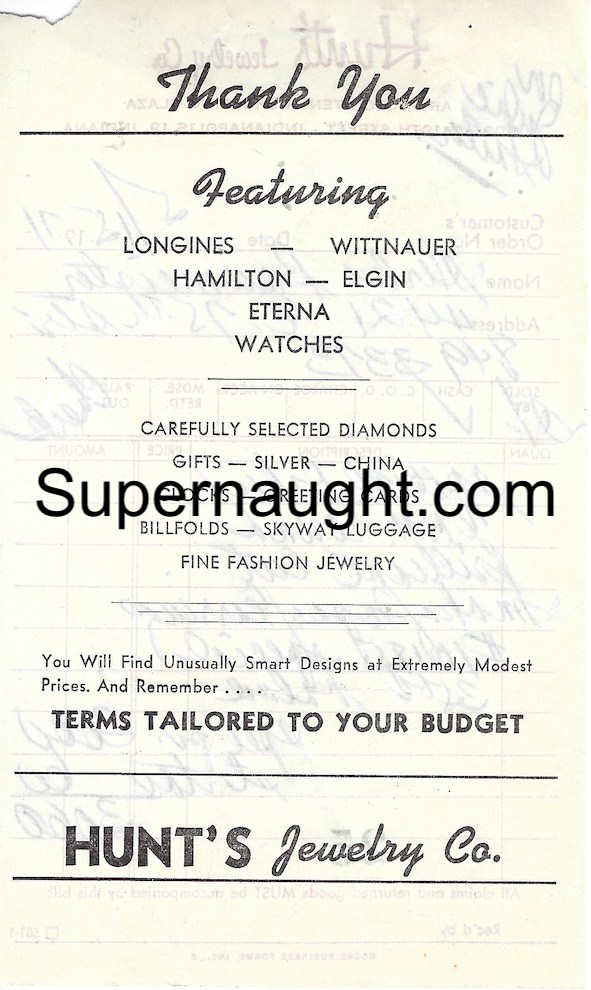 Herbert Baumeister Hunt's Jewelry 1971 Receipt image 2