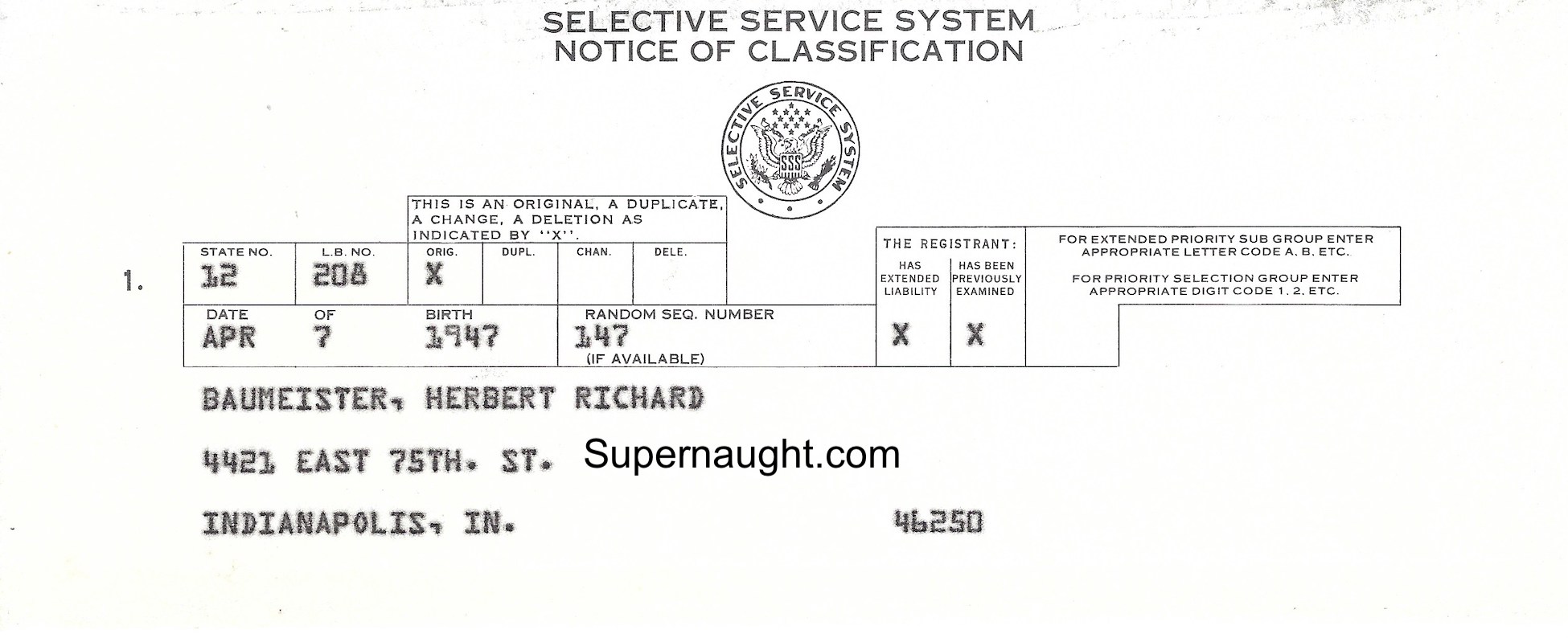 Herbert Baumeister Notice of Classification