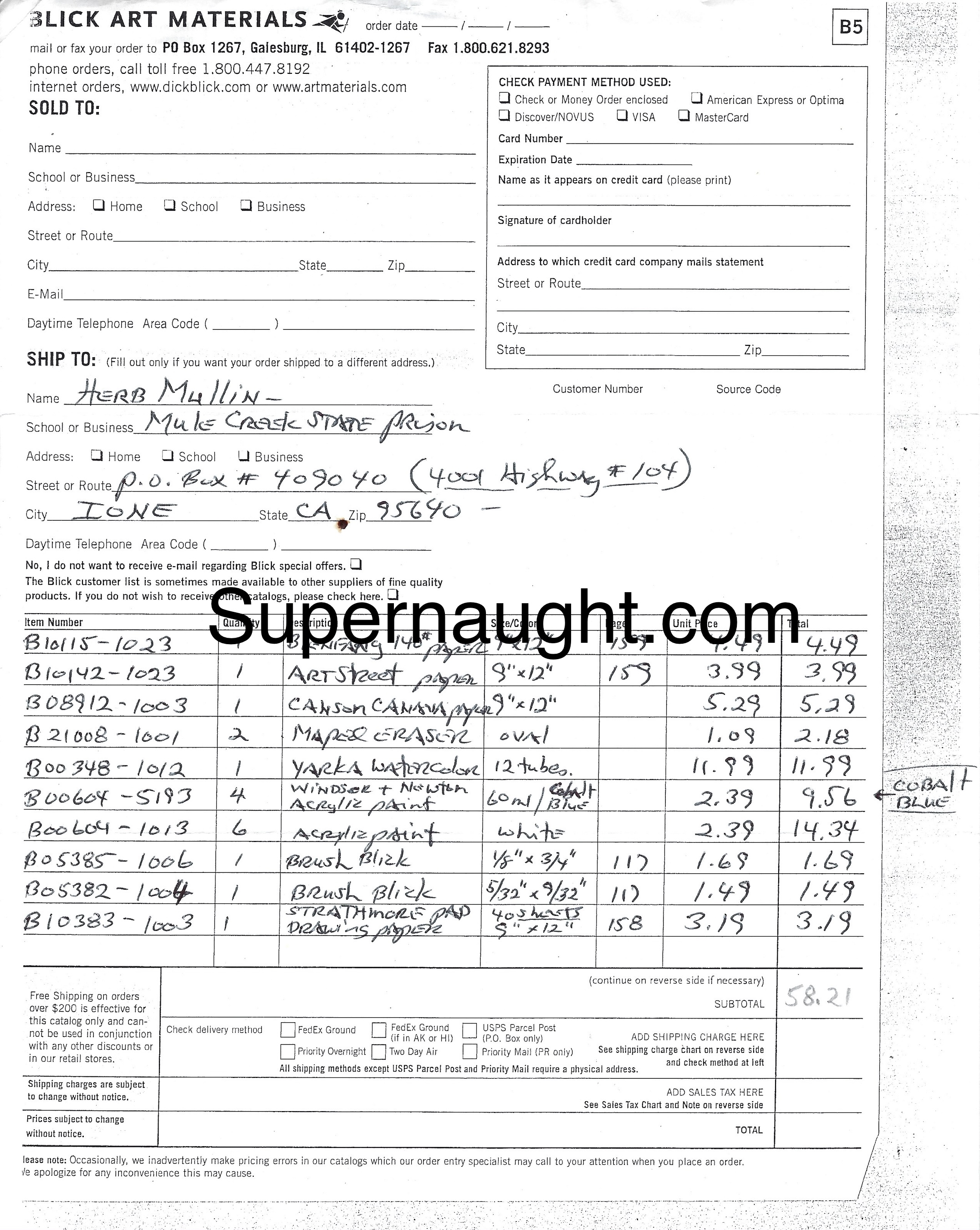 Herbert Mullin Signed Hobby Order Form