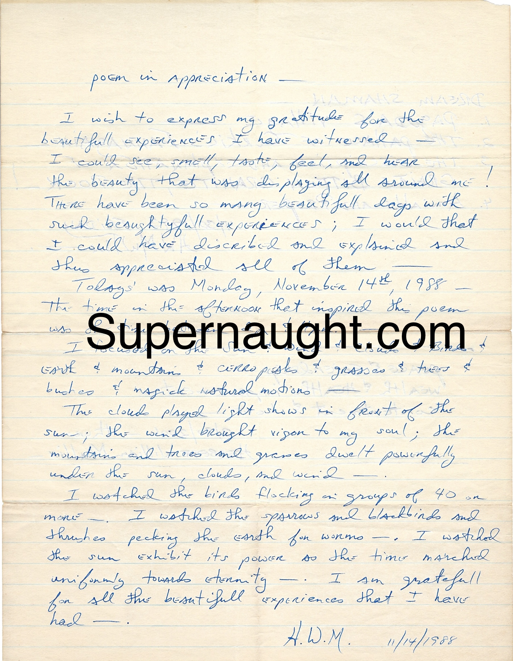 Herbert Mullin Signed Poem In Appreciation