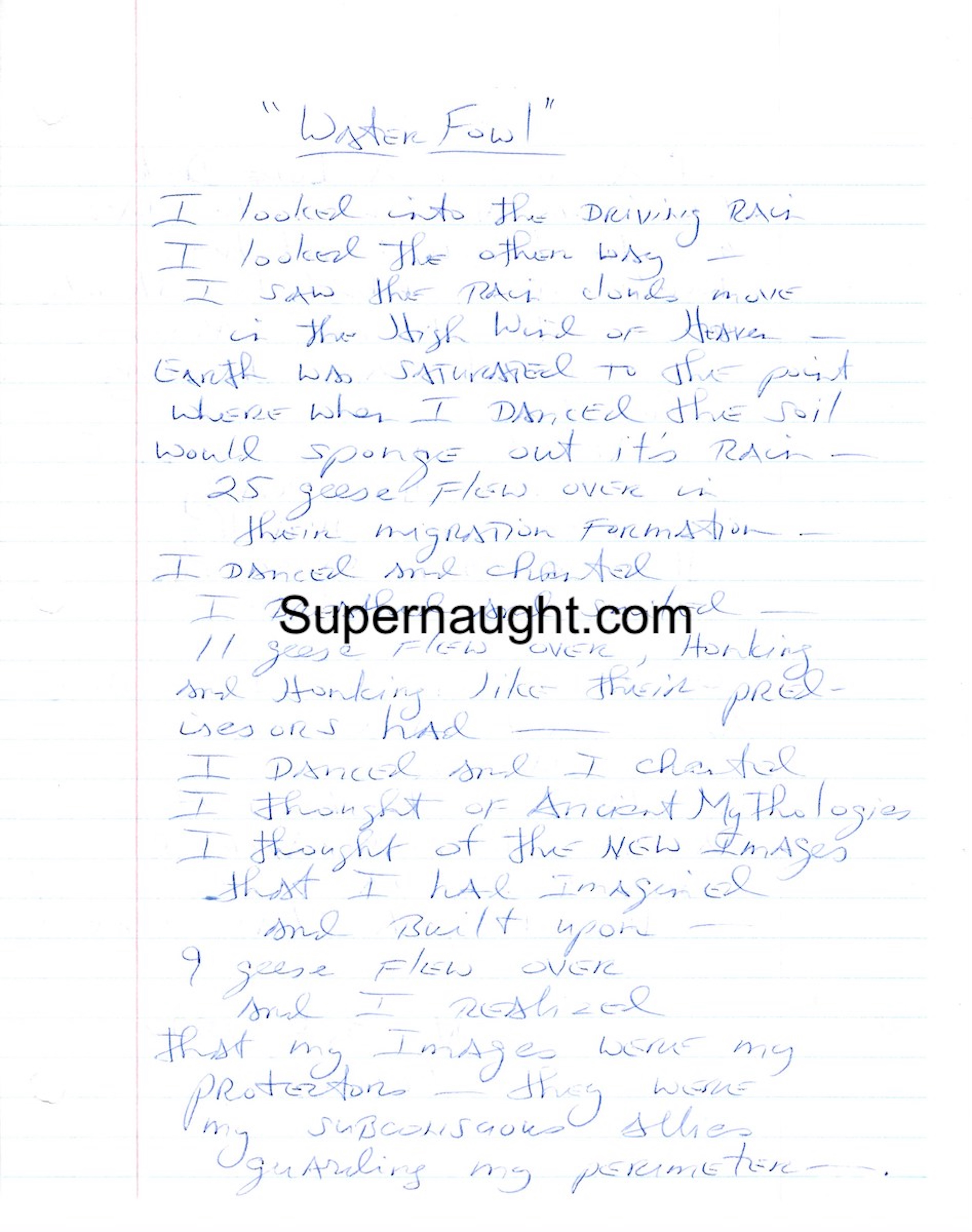 Herbert Mullin Water Fowl Handwritten Poem