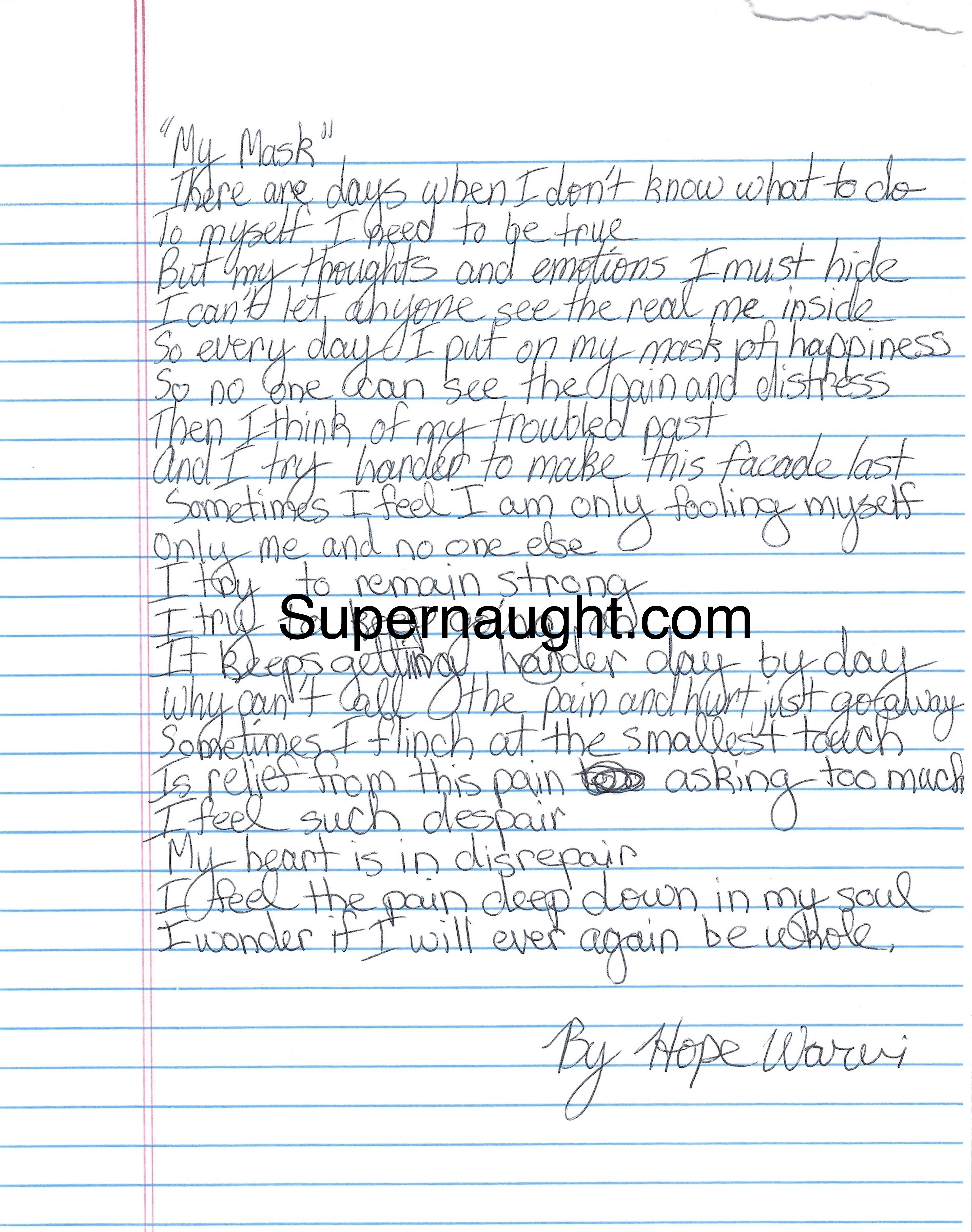 Hope Warvi My Mask Poetry Signed