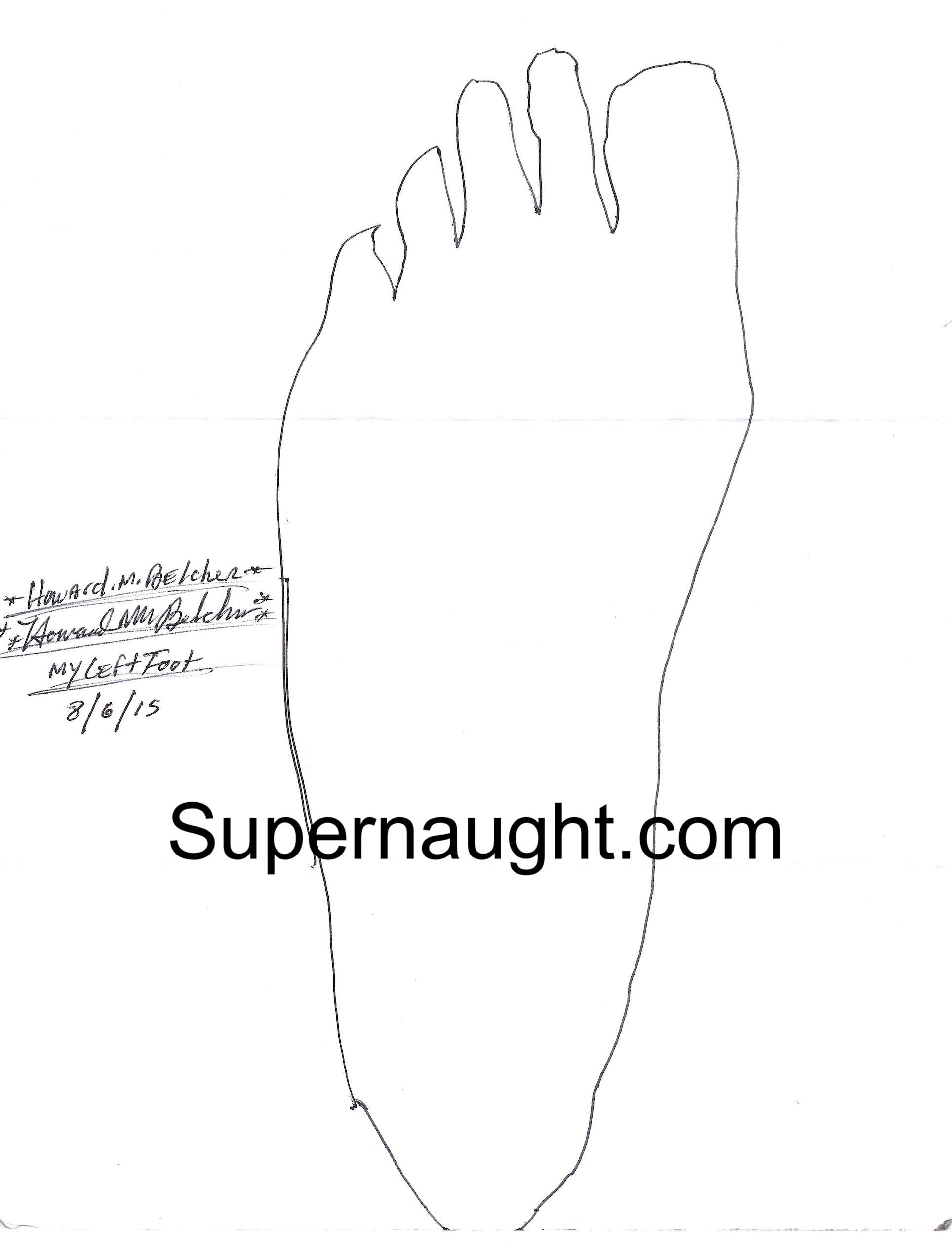 Howard Belcher Signed Left Foot Tracing