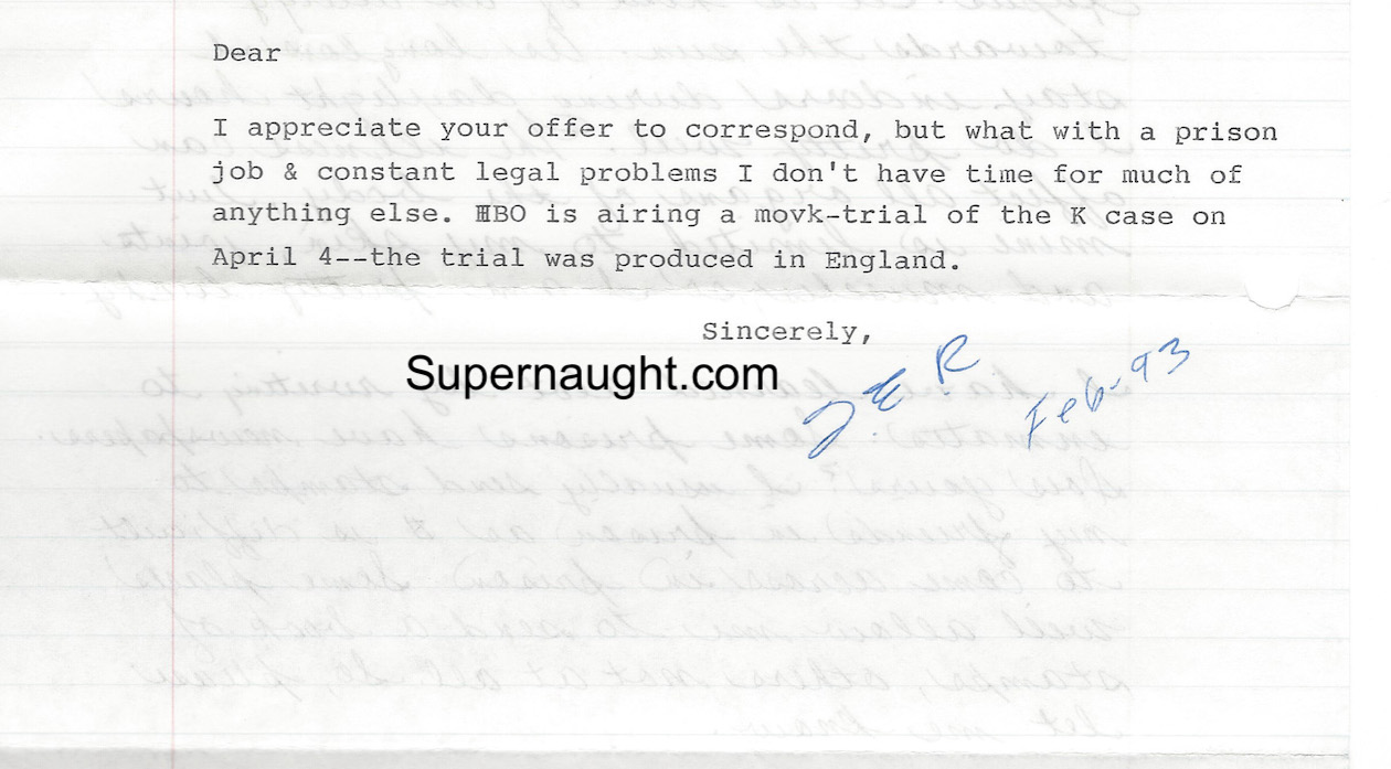 James Earl Ray Signed Note With Envelope