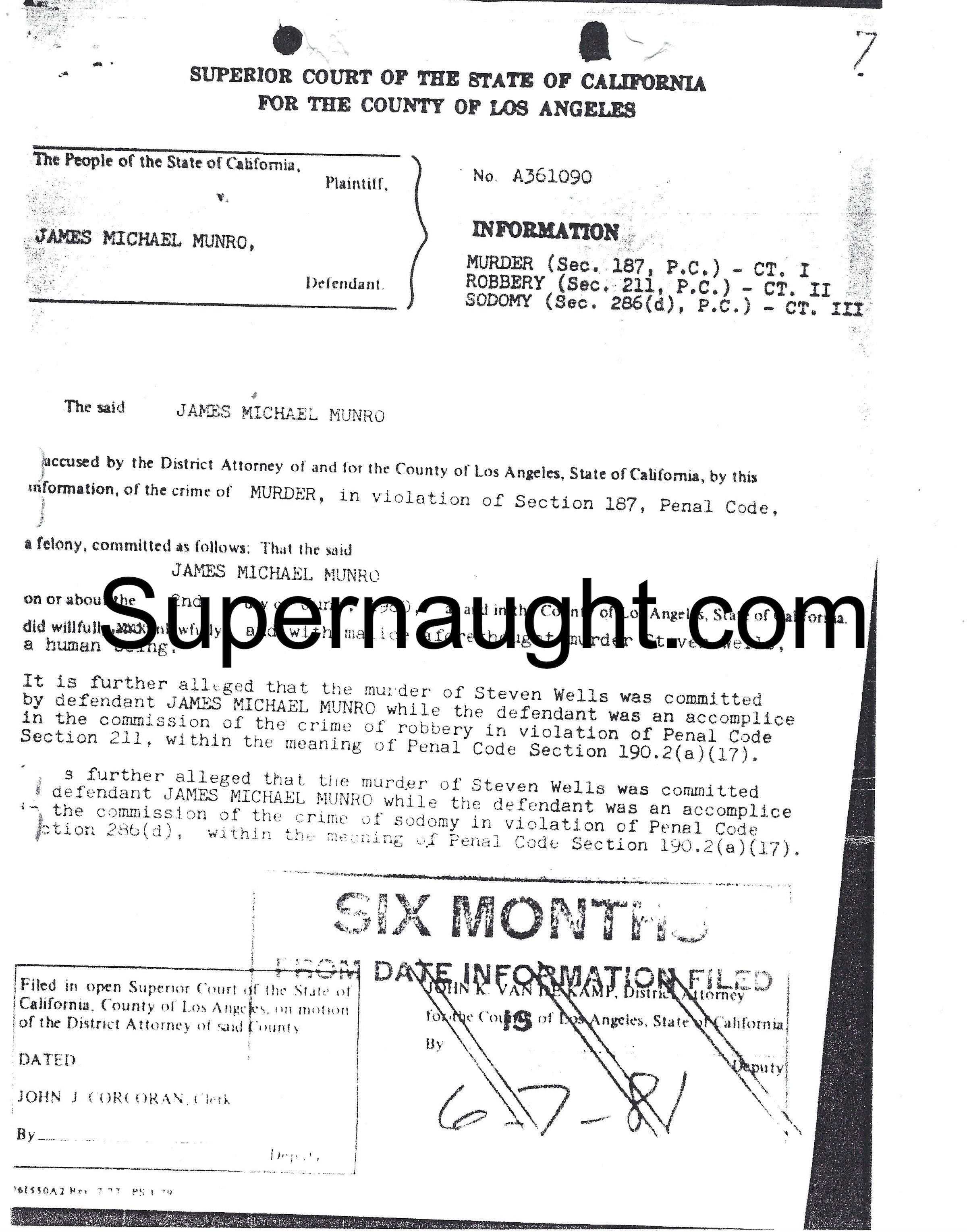 James Munro 1981 Indictment