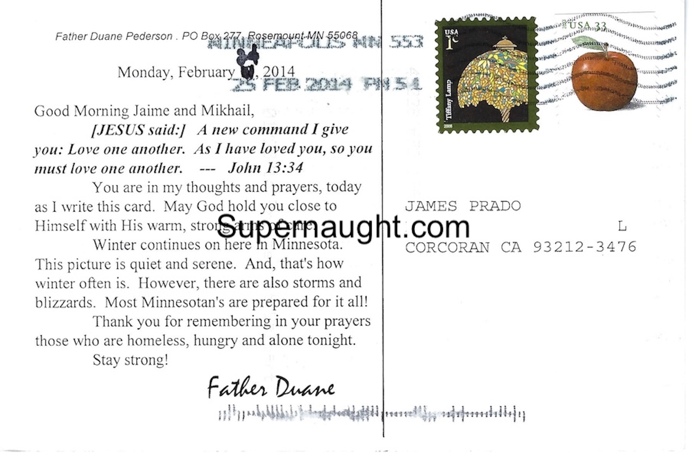 James Prado Postcard From Father Duane