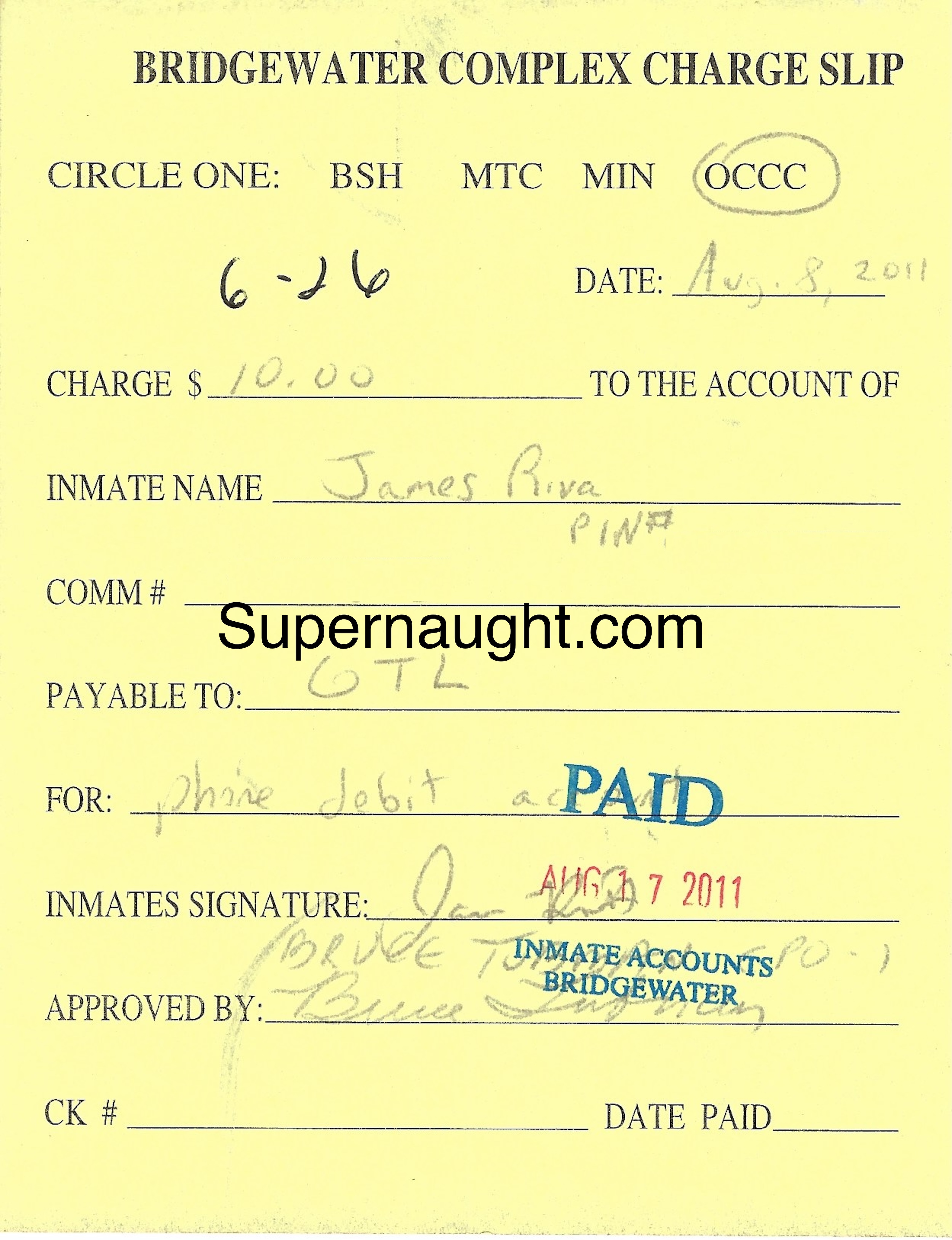James Riva Charge Slip