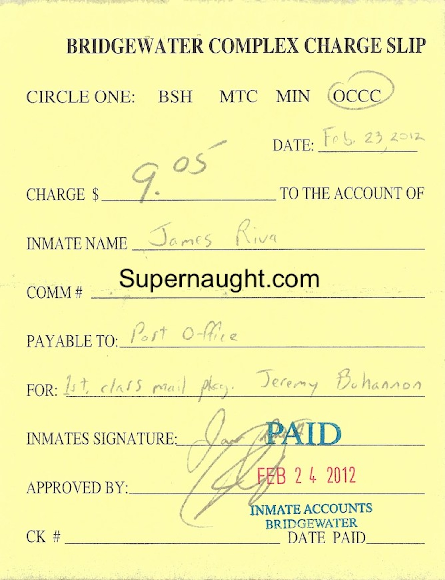 James Riva Paid Charge Slip