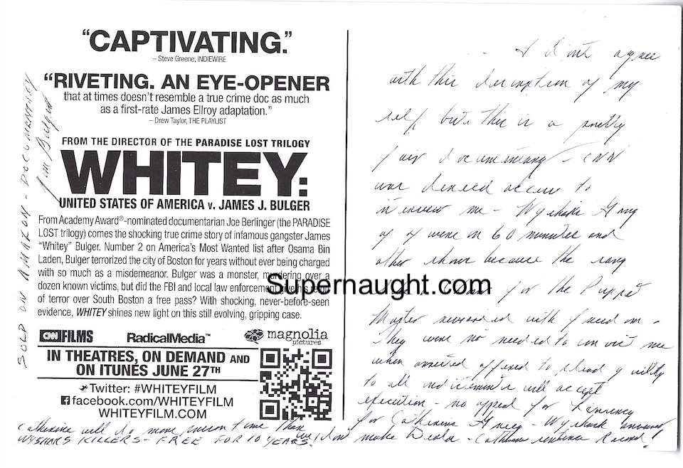 James Whitey Bulger Whitey Signed Postcard